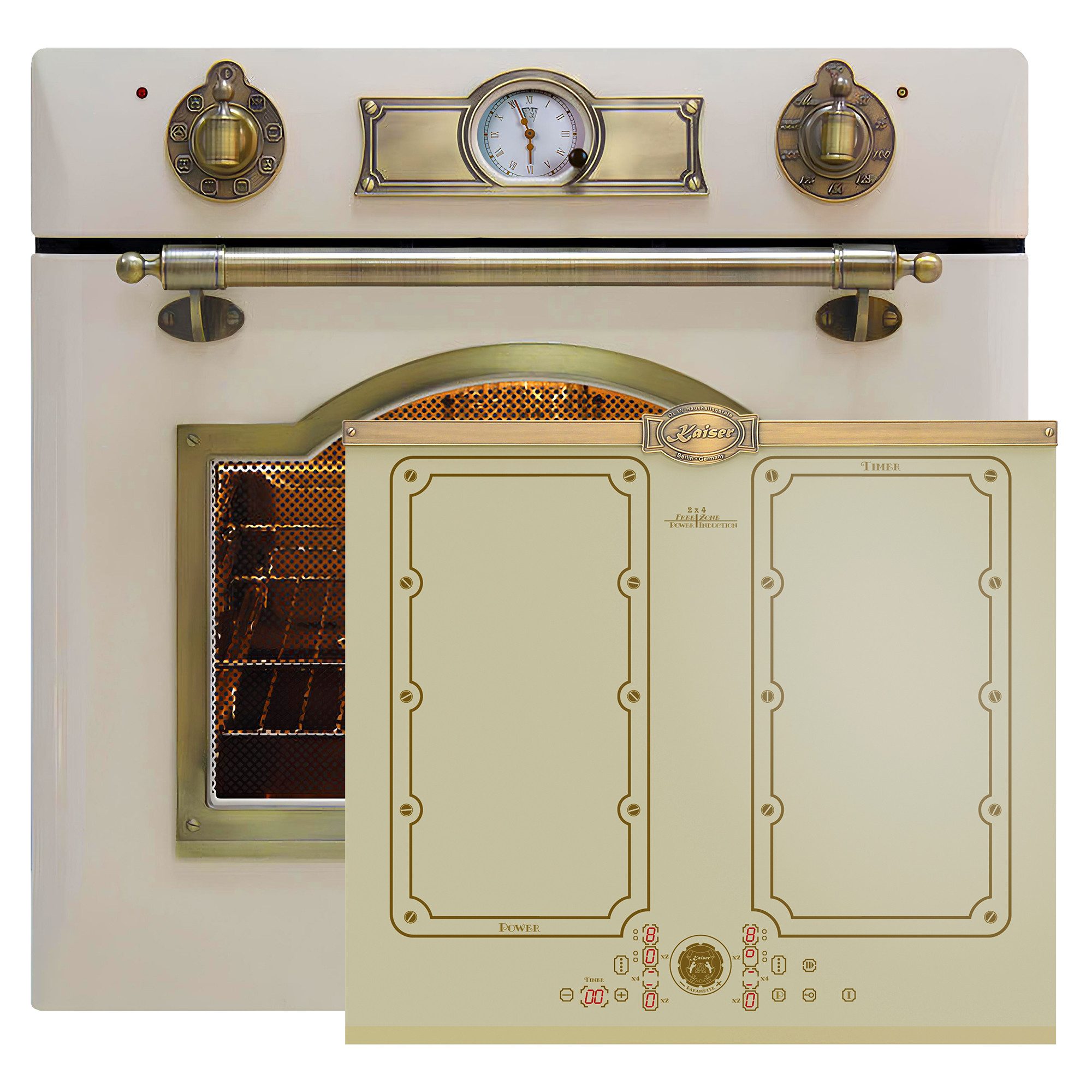 Backofen-Set Herd Set Autark Elektro Einbaubackofen, 60 cm,Teleskop-System, 67L, 8 Funktionen mit Induktionskochfeld 60 cm FREE ZONE mit 2 FLEX Induktions-Zonen EH 6355 ElfEm+KCT 6192 FI ElfEm