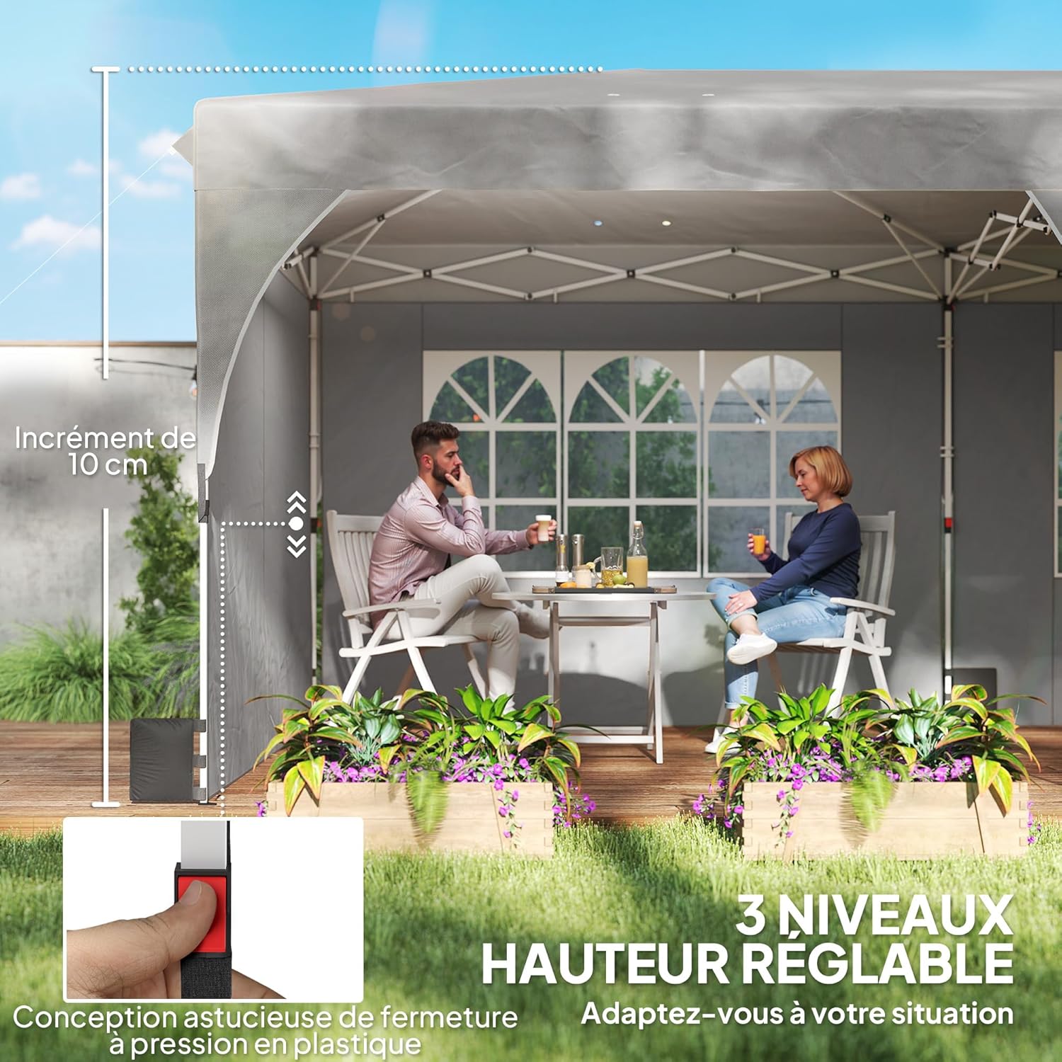 Outsunny Gartenpavillon 3 x 6 m Pop-up-Zelt, höhenverstellbar, wasserdicht, UV50+ Schutz, zusammenklappbarer Pavillon mit 4 Seitenwänden, 6 Sandsäcken, Tragetasche, einfache Montage, grau