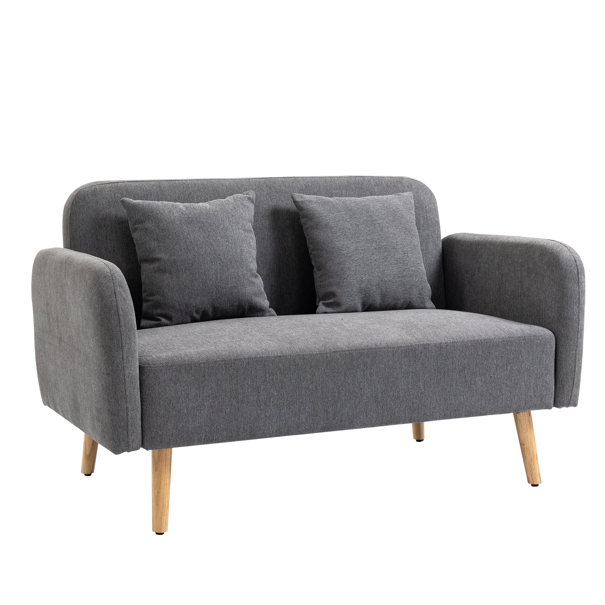 HOMCOM 2 Sitzer Sofa, Couch mit 2 Wurfkissen, gepolsterter Doppelsofa, Polstersofa mit Samtopik, Armlehne, Loveseat für Wohnzimmer, Schlafzimmer,  130 x 70 x 80 cm, Grau