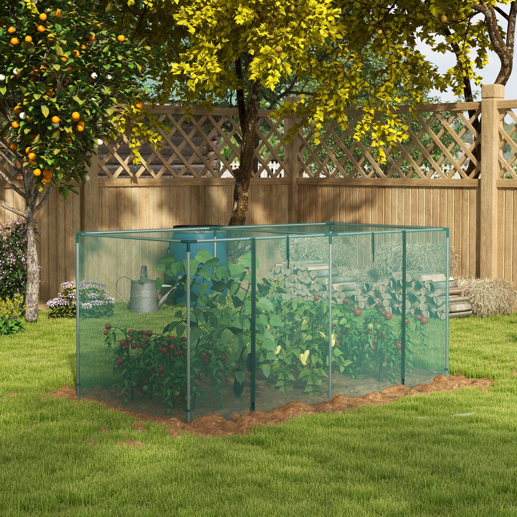 Outsunny Garten Gewächshaus Pflanzenschutzgitter für Gartenpflanzen mit Reißverschlusstür verzinkten Stahlrohren 240 x 120 x 110 cm grün