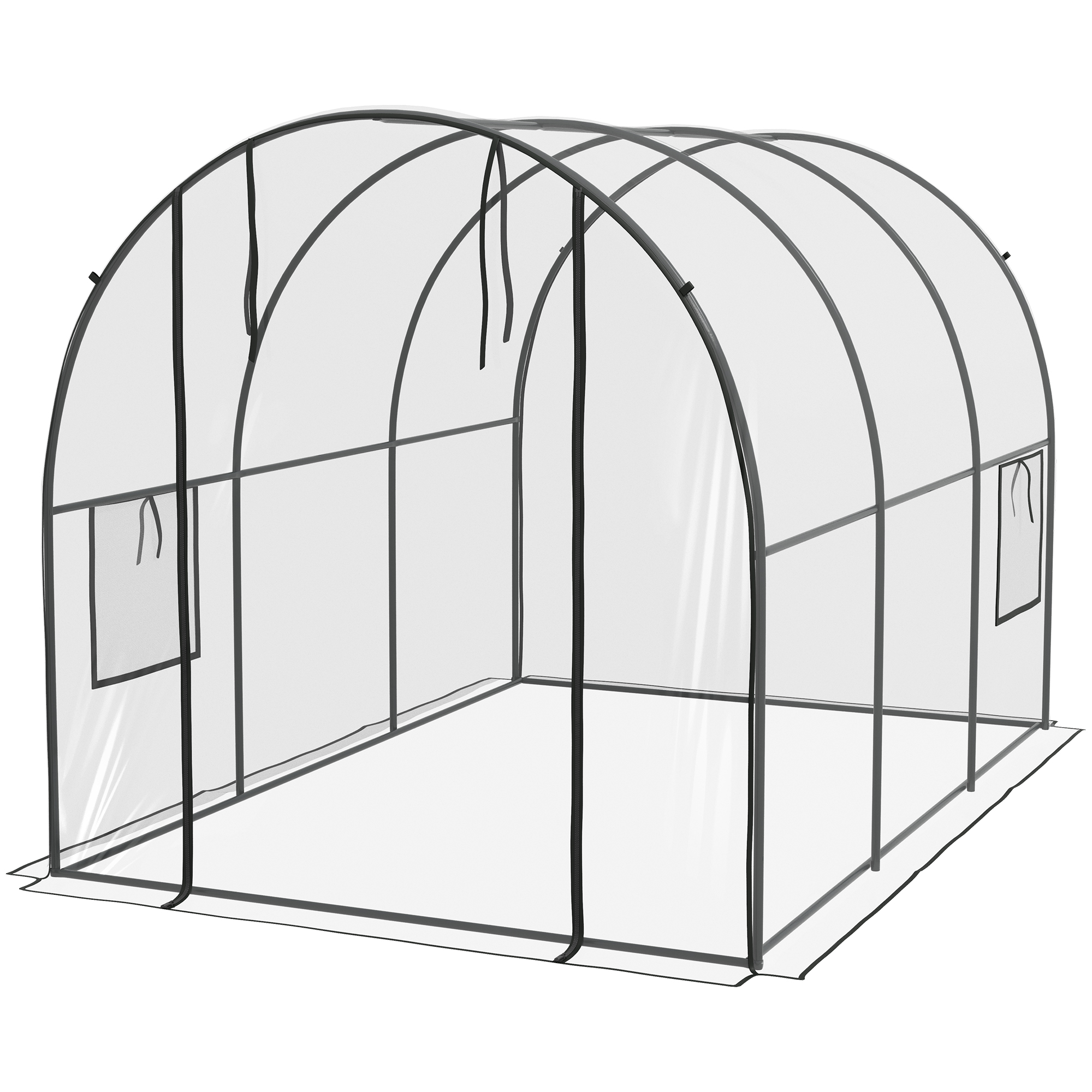 Outsunny Garten-Tunnelgewächshaus 6 m² 3L x 2B x 2H m verstärkter Rohrrahmen Rolltor 2 aufrollbare Fenster - transparent