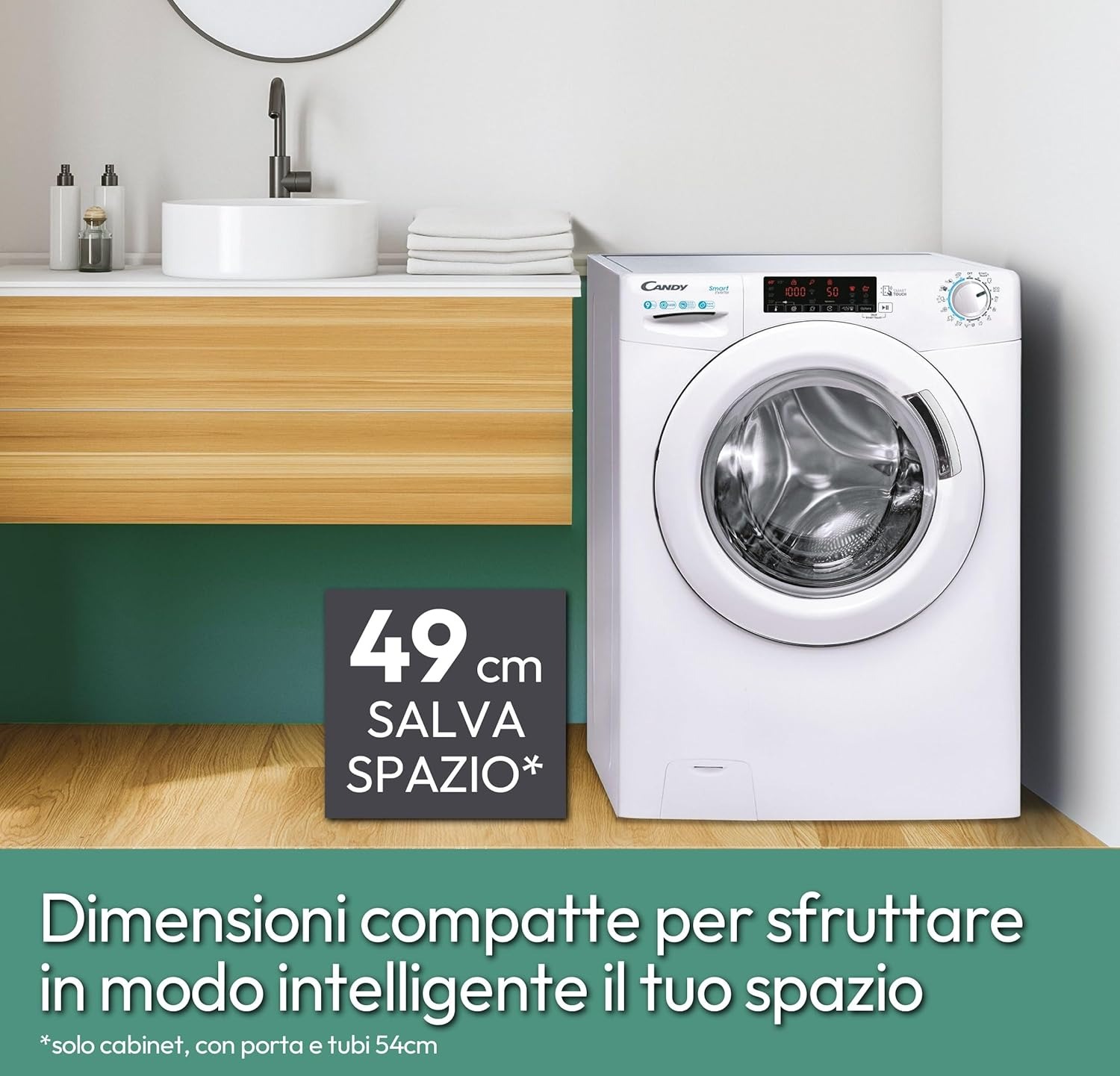 Candy Smart Lavatrice 9kg, carica frontale Classe B, 1200 giri, 16 Programmi, Cicli Rapidi, Partenza Ritardata, Sensore Kilo detector, Connessa NFC, 60 x 52 x 85 cm, Bianco – CSS129TW4-11