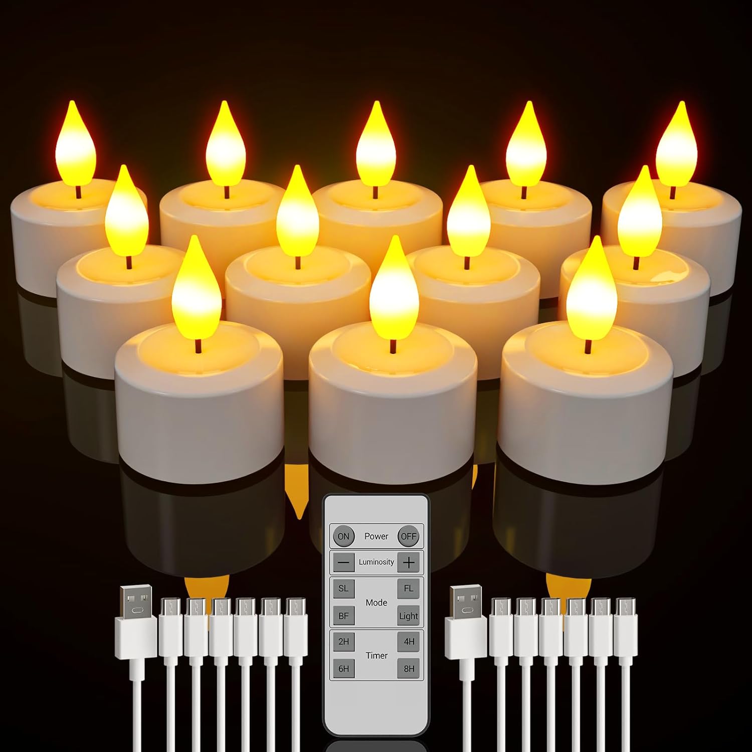 SoulBay 6 pezzi Tea Light Candele LED con Telecomando, Candele Finte LED Batteria USB Ricaricabili Elettriche Effetto Reale con Timer, Natalizie Decorative Luci per Halloween Casa Natale Decorazioni