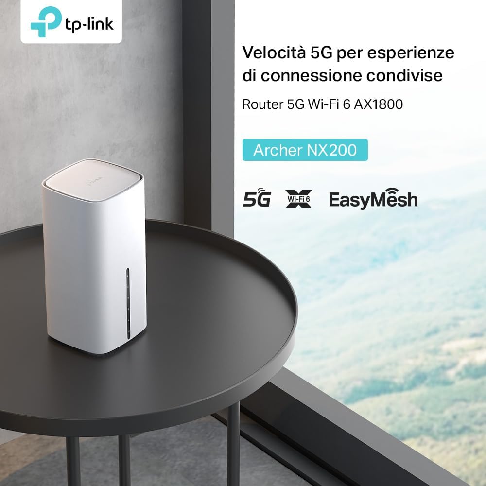 TP-Link Archer NX200 Router 5G Wi-Fi 6 AX1800 Mbps con SIM, Dual Band, Plug & Play, Porta Gigabit WAN/LAN, 4K-QAM, Beamforming, 8 × 5G/LTE, 2 × Wi-Fi Antenne Interne, EasyMesh, HomeShield