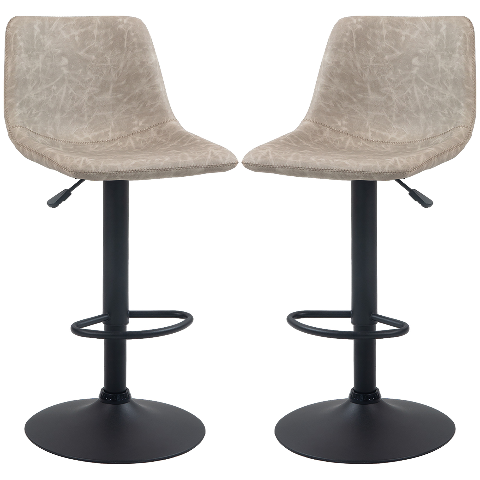HOMCOM Barhocker im 2er-Set, Retro-Design, höhenverstellbar, drehbar, Kunstleder, 42 x 48 x 91-112 cm, Beige