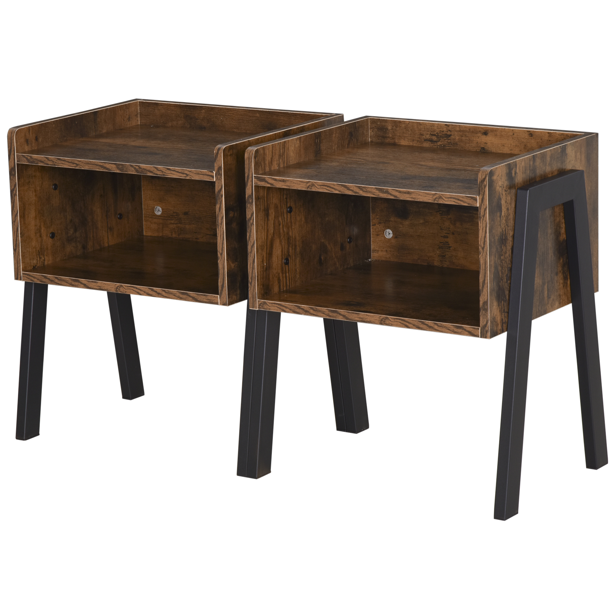 HOMCOM Set mit 2 stapelbaren Nachttischen Nachtkonsolen aus Holz Beistelltisch im industriellen Stil 46 x 35 x 52,5 cm Braun Rustikal und Schwarz