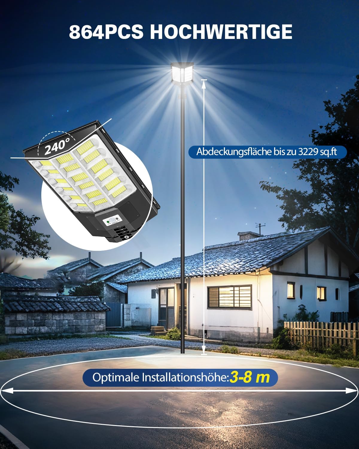 Sararoom Straßenlaternen Solar | 1000W LED Strahler Außen mit Bewegungsmelder Sensor | 864Led 6500K Wandleuchte mit Fernbedienung, IP65 Aussenleuchte Wegeleuchten für Garten Terrasse Garage Hof, 4st