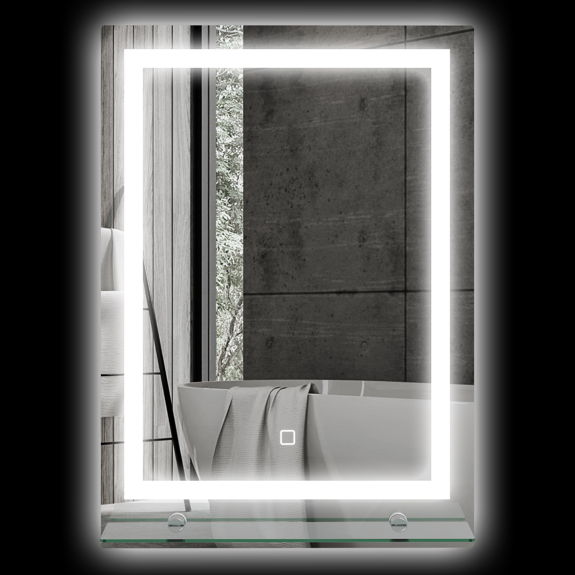 kleankin LED-Badspiegel, dimmbar, Anti-Beschlag, Touch-Schalter, Ablage, 50 x 70 cm, Silber