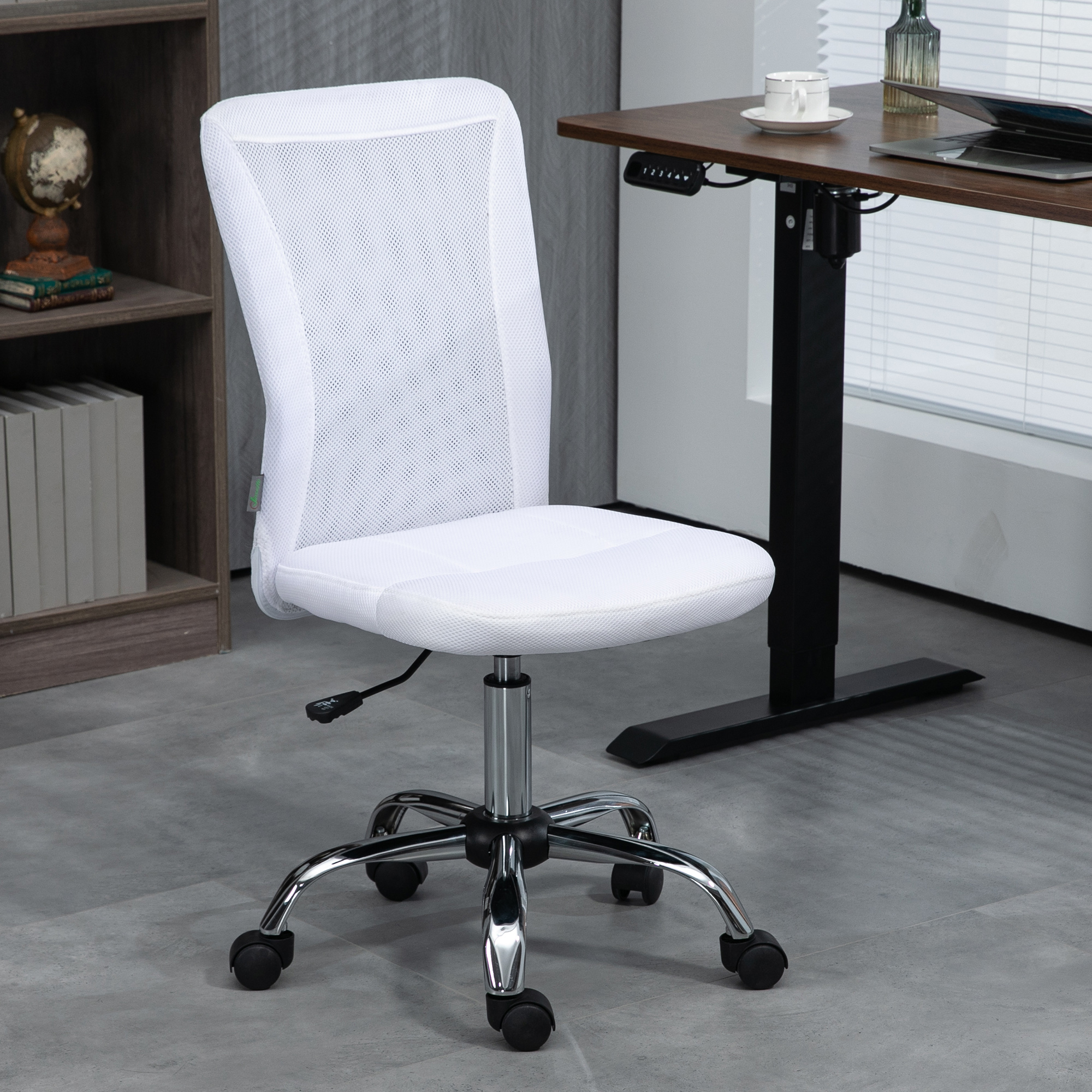 Vinsetto Bürostuhl ergonomisch höhenverstellbar verchromtes Gestell 360° drehbarer Mesh-Stoffbezug Weiß