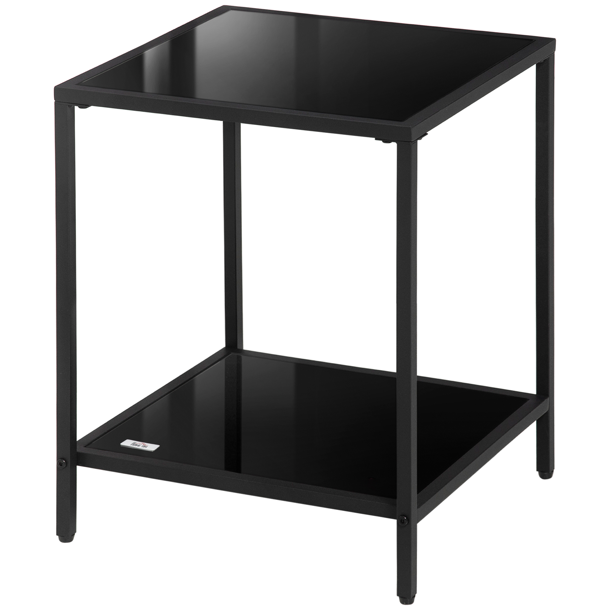 HOMCOM Beistelltisch mit gehärteten Glasplatten, 2 Ebenen, klassisches Design mit Metallstruktur, Schwarz