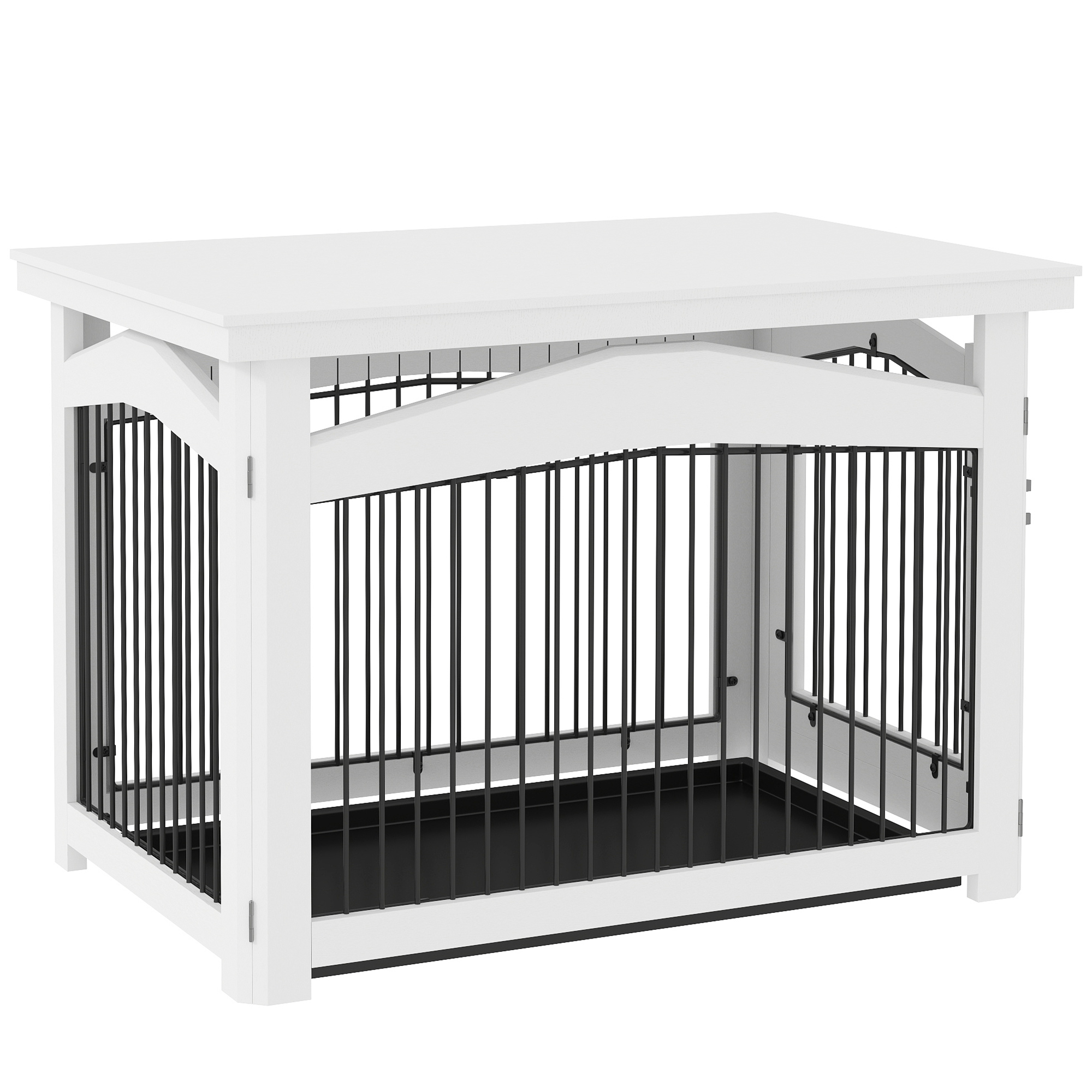 PawHut Hundekäfig 3-in-1 Beistelltisch Hundepark abnehmbares Tablett für mittelgroße Hunde 82,5 x 57,5 x 59,5 cm weiß
