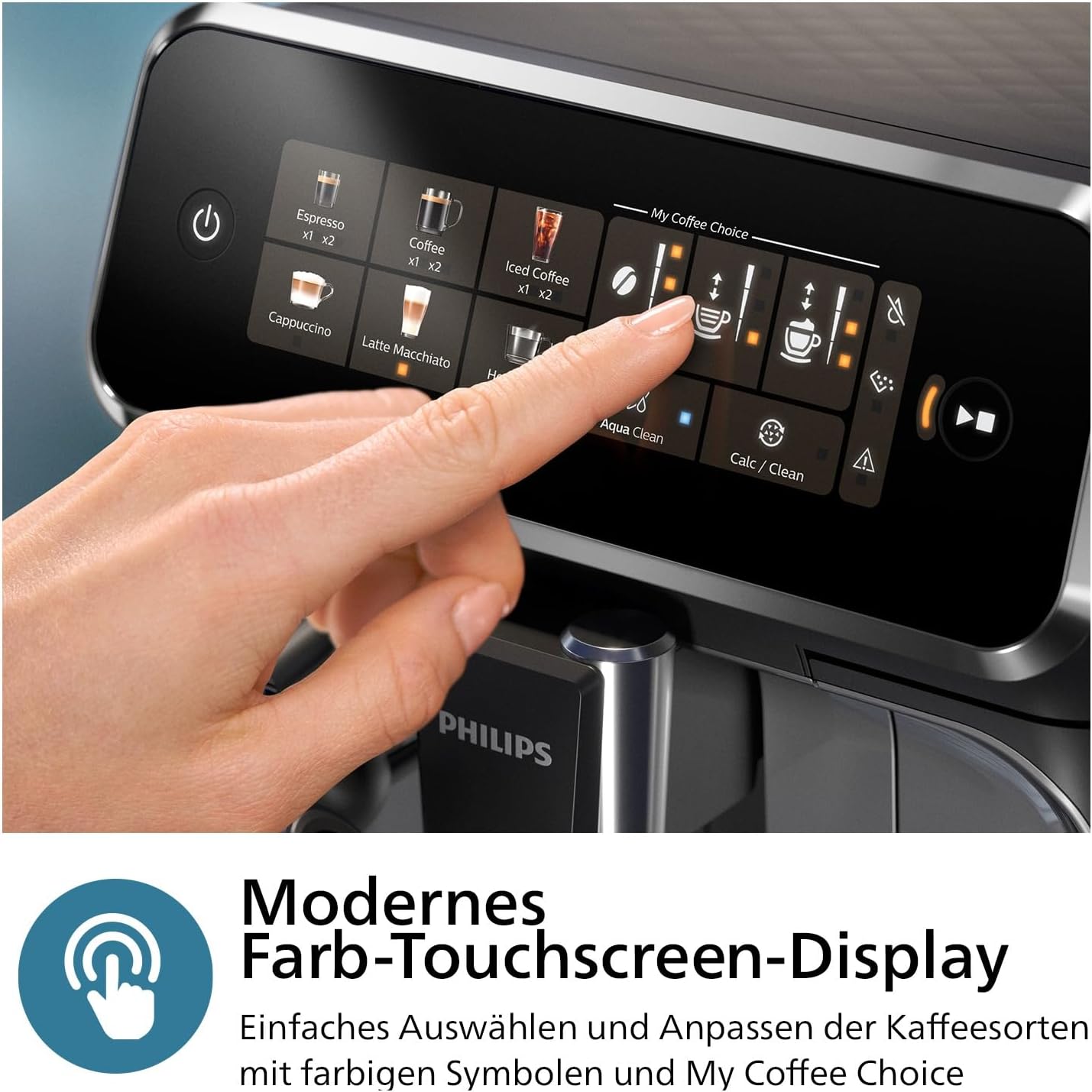 Philips 3300 Series Kaffeevollautomat - 6 Getränke, Modernes Farb-Touchscreen-Display, LatteGo-Milchsystem, SilentBrew, 100% Keramikmahlwerk, AquaClean Filter, Schwarzchrom (EP3347/90)