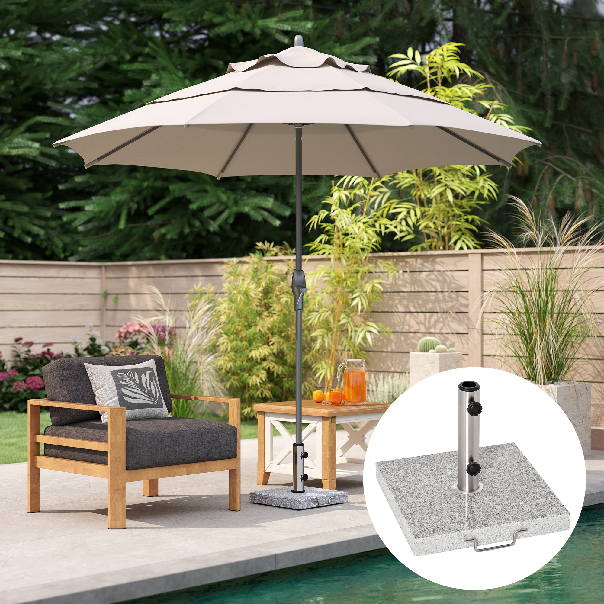 Outsunny Sonnenschirmständer aus Edelstahl Schirmständer mit Griffe, halbrund Schirmhalter, Schirmgewichtfür Sonnenschirm Ø3,8-Ø4,8 cm, für Balkon, Terasse, Garten, Grau