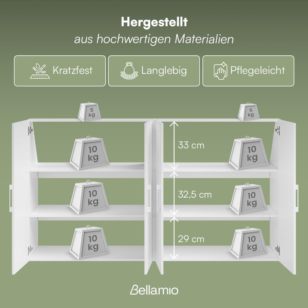 Bellamio Aland Dachschräge Regal in weiß – Dachschrägenschrank mit 4 Türen & 6 Fächern – Bücherregal/Kleiderschrank – platzsparender Stauraum für schräge Wände – Nischenschrank 100x179x52 (HxBxT)
