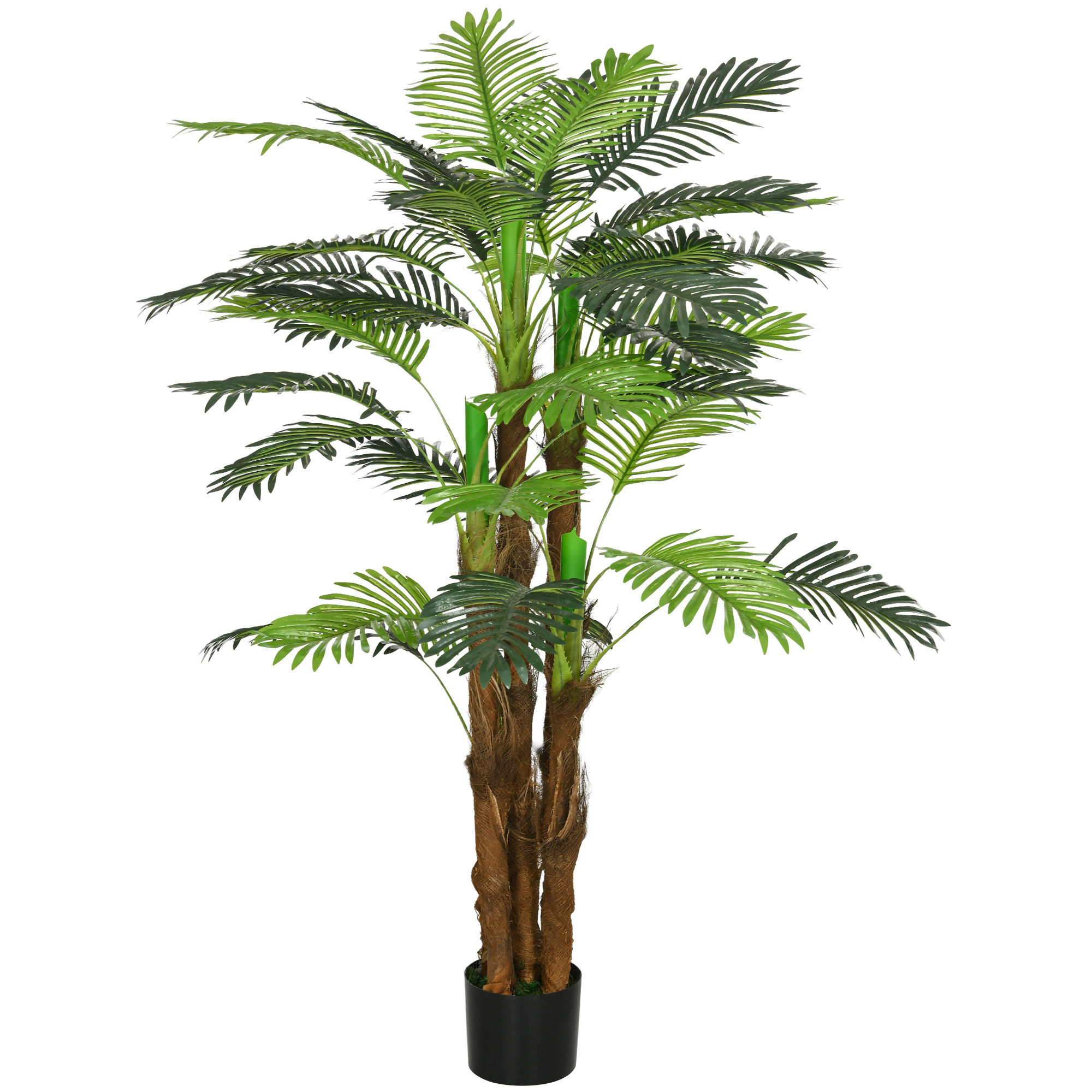HOMCOM Künstliche Palme, 1,6 m, realistische Zweige, Dekorationspflanze, Kunststoff, mit Topf, Braun+Grün