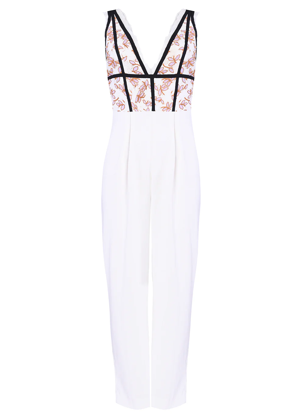Lilac White Daisy Lace Plunge Front Jumpsuit