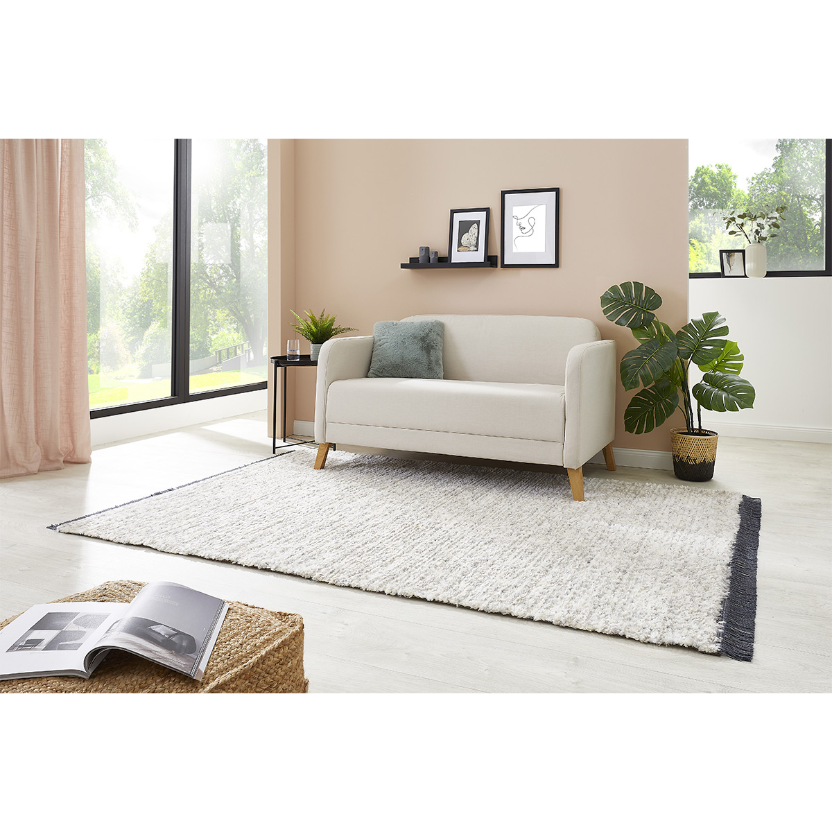 HOMCOM Hochflorteppich mit Fransen Beige-Grau 170 x 120 x 2,1 cm