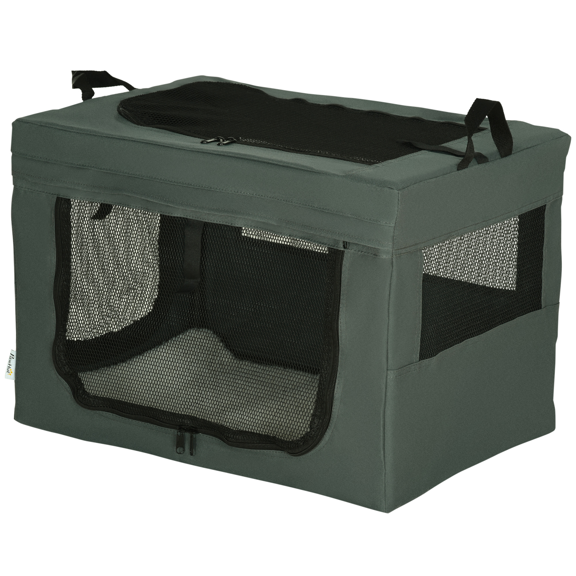 PawHut Transportbox, faltbar, 3 Eingänge, Innenkissen, für Hunde und Katzen bis 4 kg/40 cm, grau