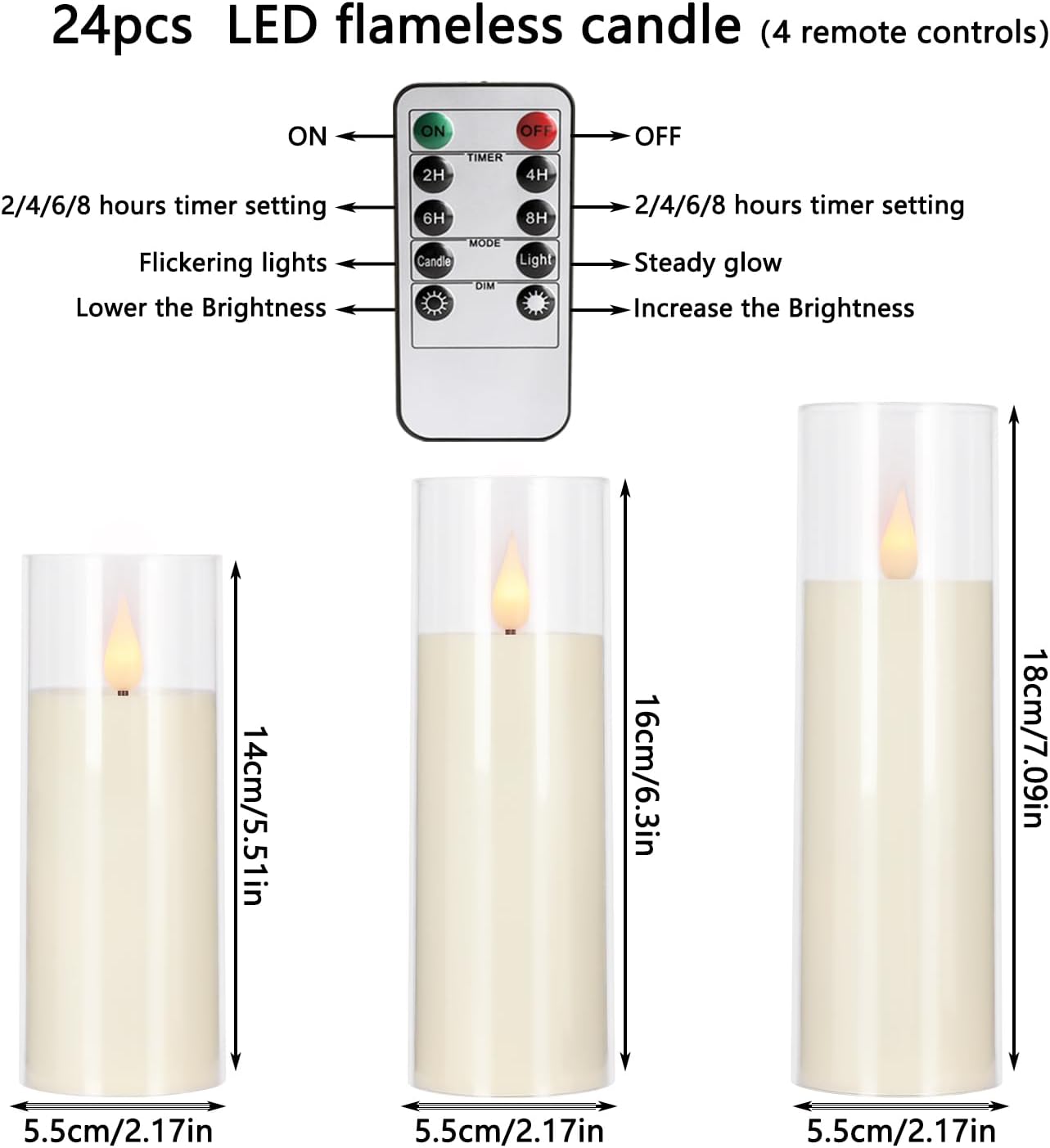 24 Stück A-Serie Acryl LED flammenlose Kerzen mit Fernbedienung – perfekt für Familien, Partys und besondere Anlässe – schaffen Sie einfach eine magische Atmosphäre (drei Größen)