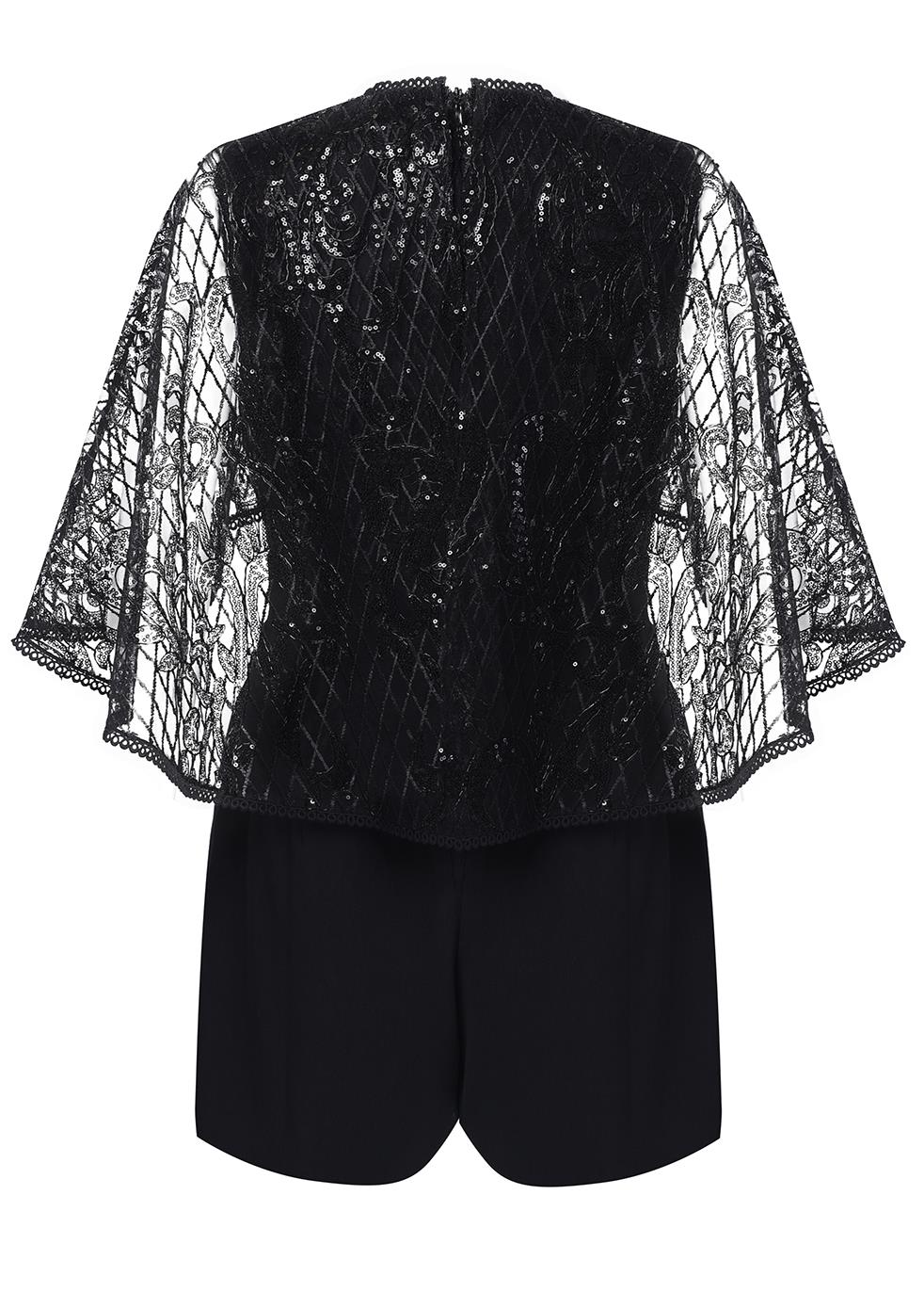 Addison Black Embroidered Cape Playsuit