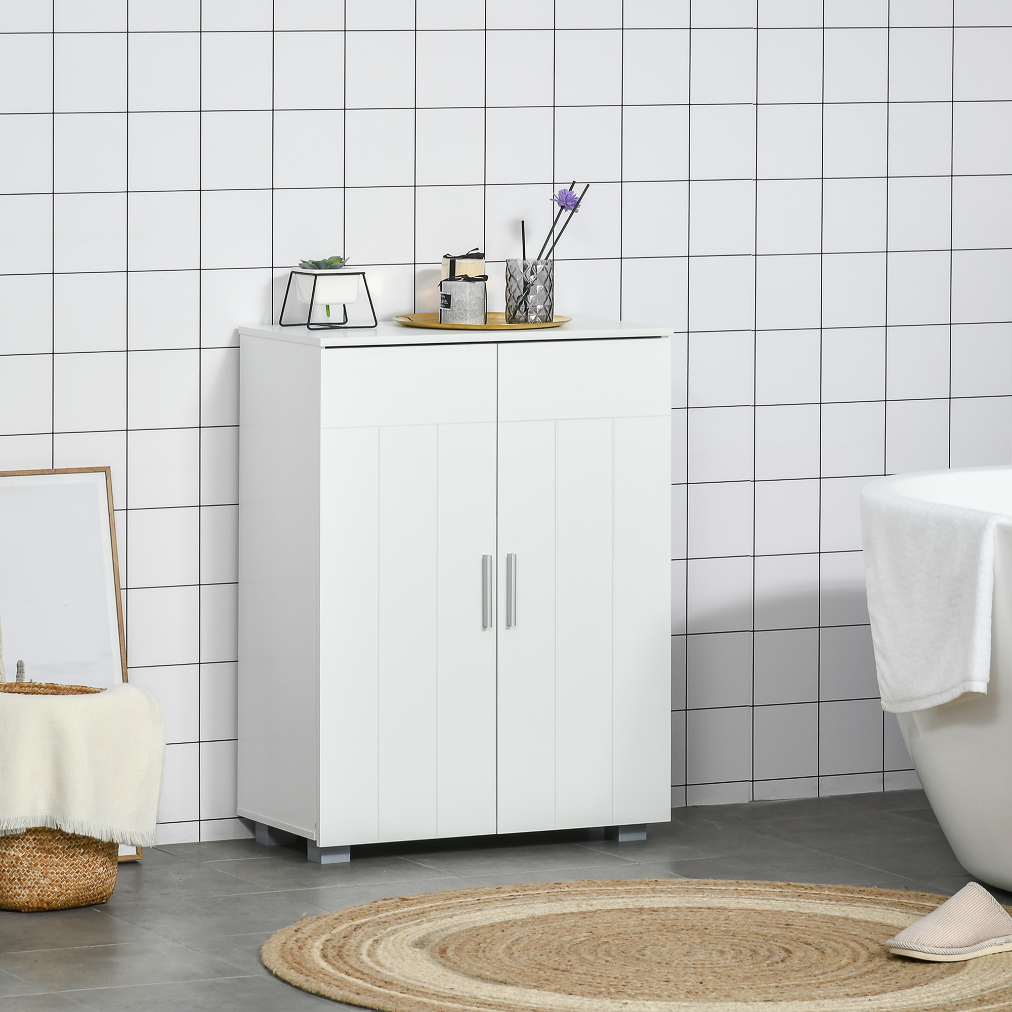 kleankin Badezimmerschrank, Schrank mit Tür, verstellbares Regal, 60 x 30 x 80 cm, Weiß