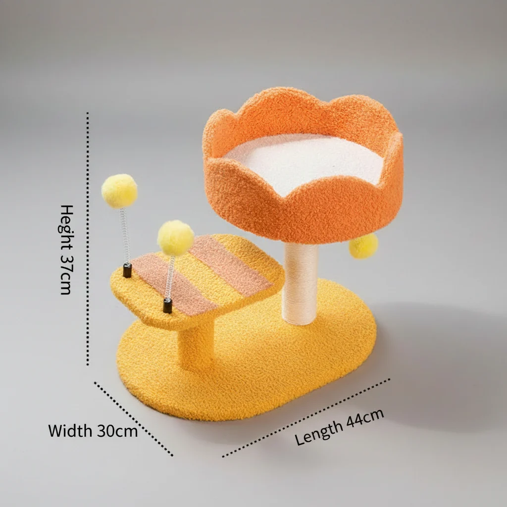Cat Perch Station �C Flower Bowl Perch, Sisal Scratching Post & Spring Ball Toy