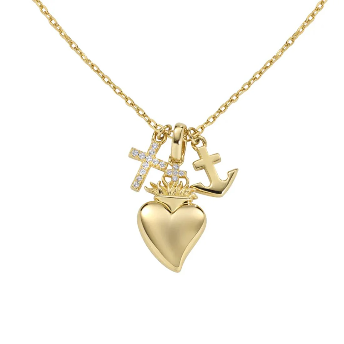 Collana Amen dorata con ciondoli Fede, Speranza e Carit�� CLFSCGBZ