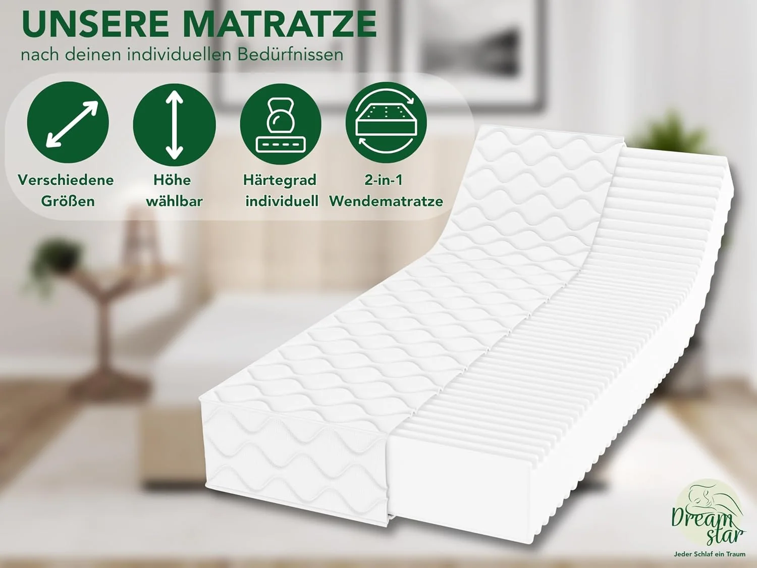 DREAMSTAR Ergo Flex XXL Duo 7-Zonen Kaltschaummatratze mit zwei Liegehärten