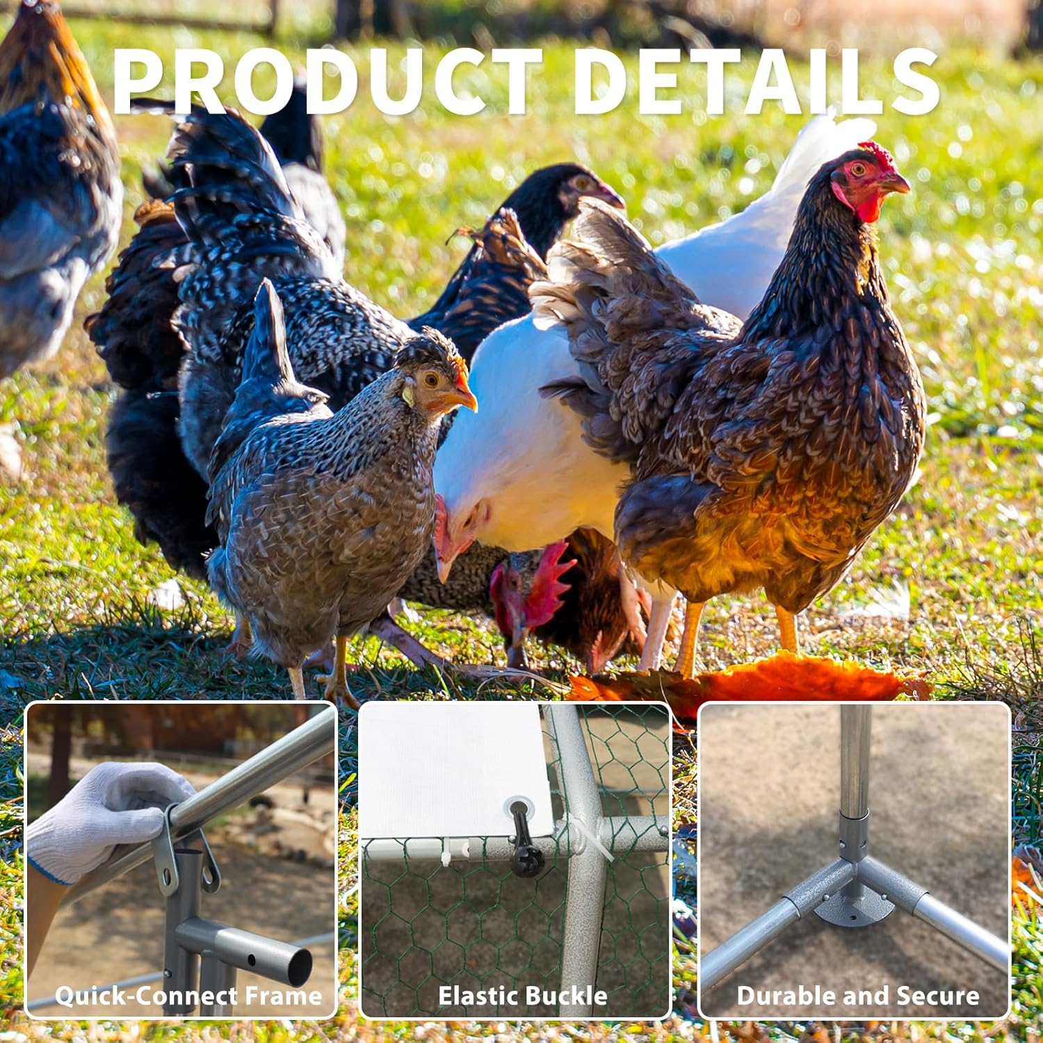 Large Metal Chicken Coop Walk-in Poultry Cage with Water-Resident and Anti-UV Cover Duck Rabbit Cat House Outdoor Chicken Run Pen with Spire Shaped Cage