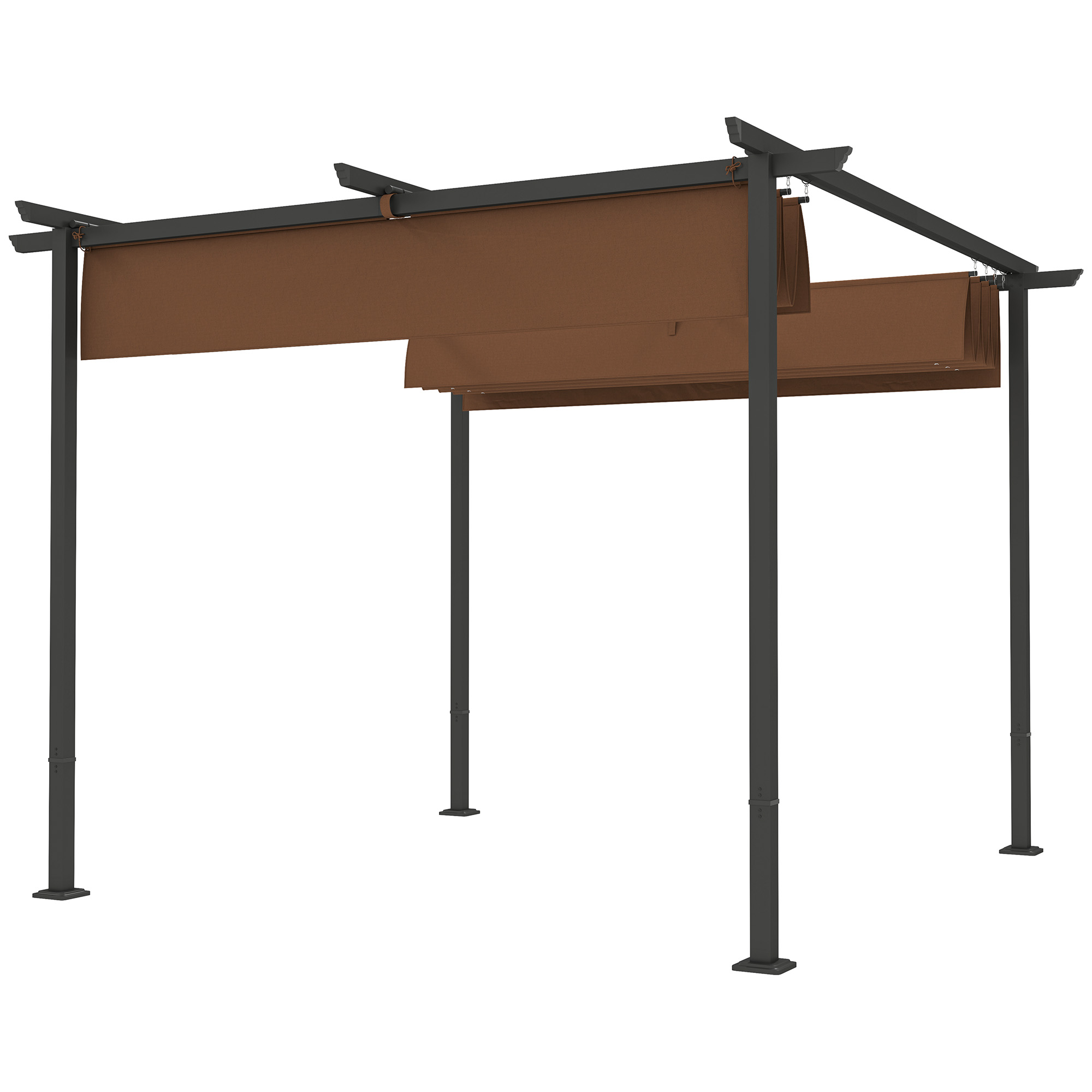 Outsunny Pergola Garten Outdoor 3x3 m ausziehbares Schiebedach 180 g/m² hochdichtes Polyester, Sonnenschutz UPF30+, braun