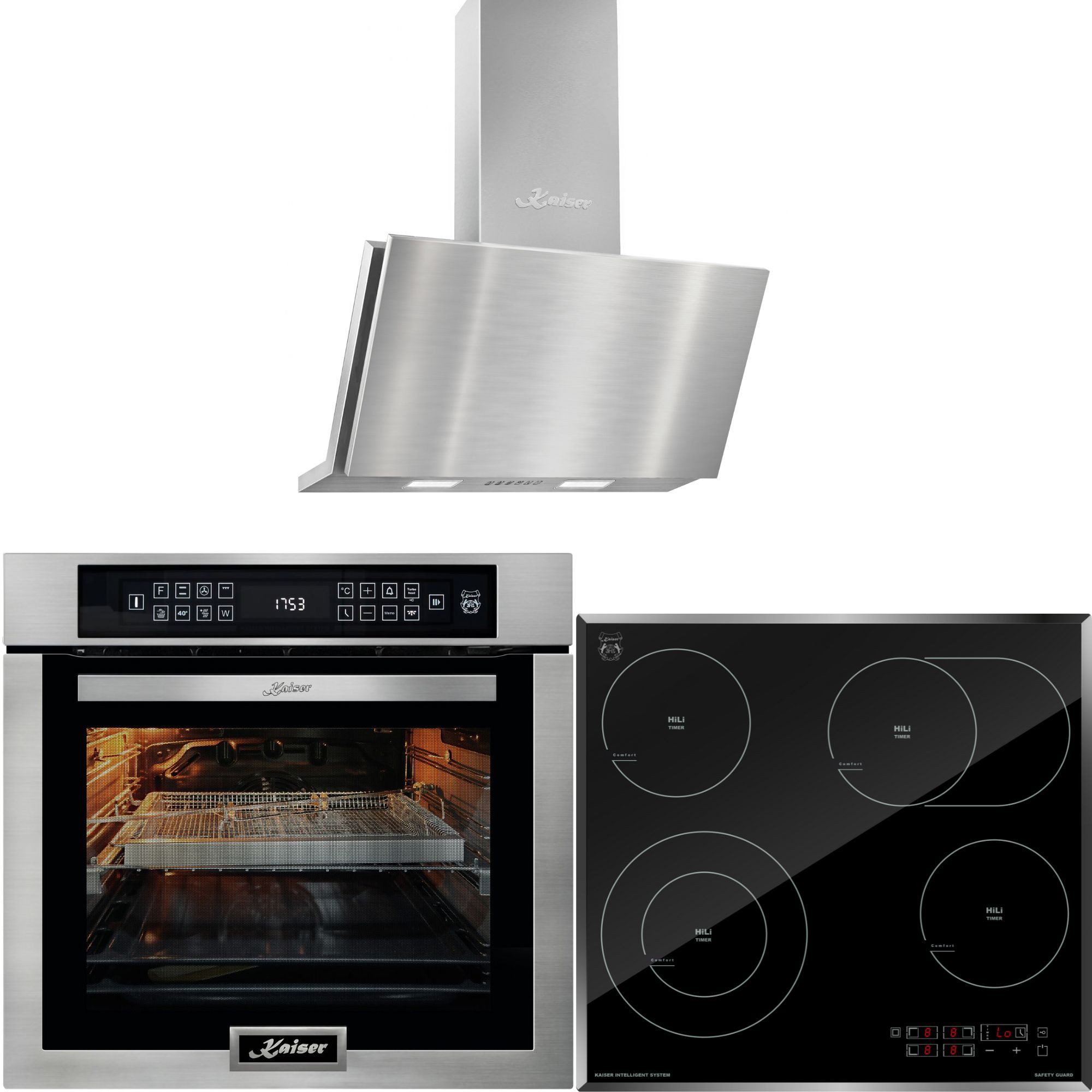 Backofen-Set Herd Set Autark Elektrobackofen,Edelstahl,86 L 15 Fkt., LED-Display mit High Light Glaskeramik Kochfeld 60cm Schwarz glas Facettenschliff-Kanten+Dunstabzugshaube 90 cm, 1250m³/h EH 6306 N R+KCT 6115 F+AT 9455 N ECO
