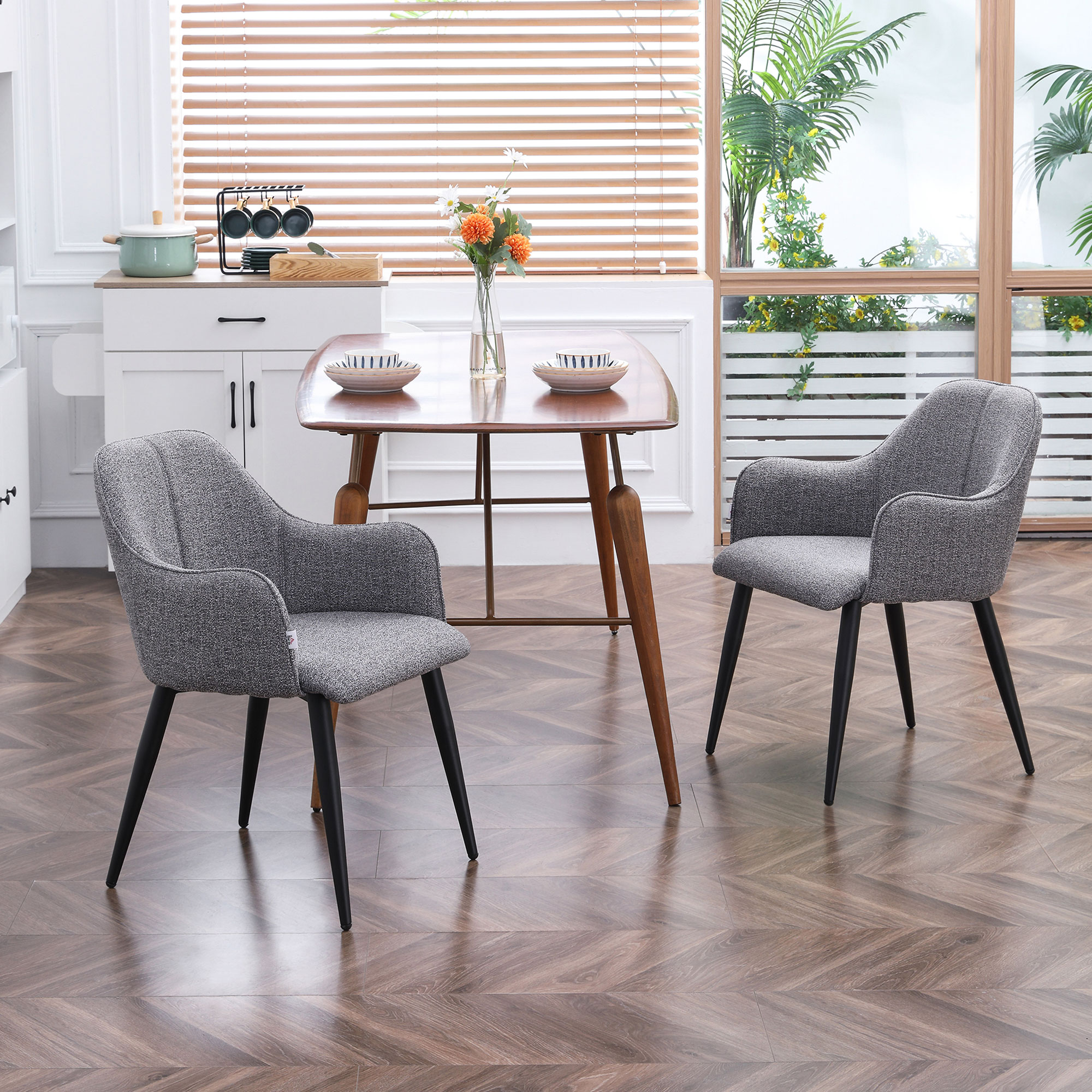 HOMCOM Set mit 2 Stühlen für Esszimmer aus Stoff und Stahlgestell - einladender Sitz 55 x 58 x 79 cm dunkelgrau