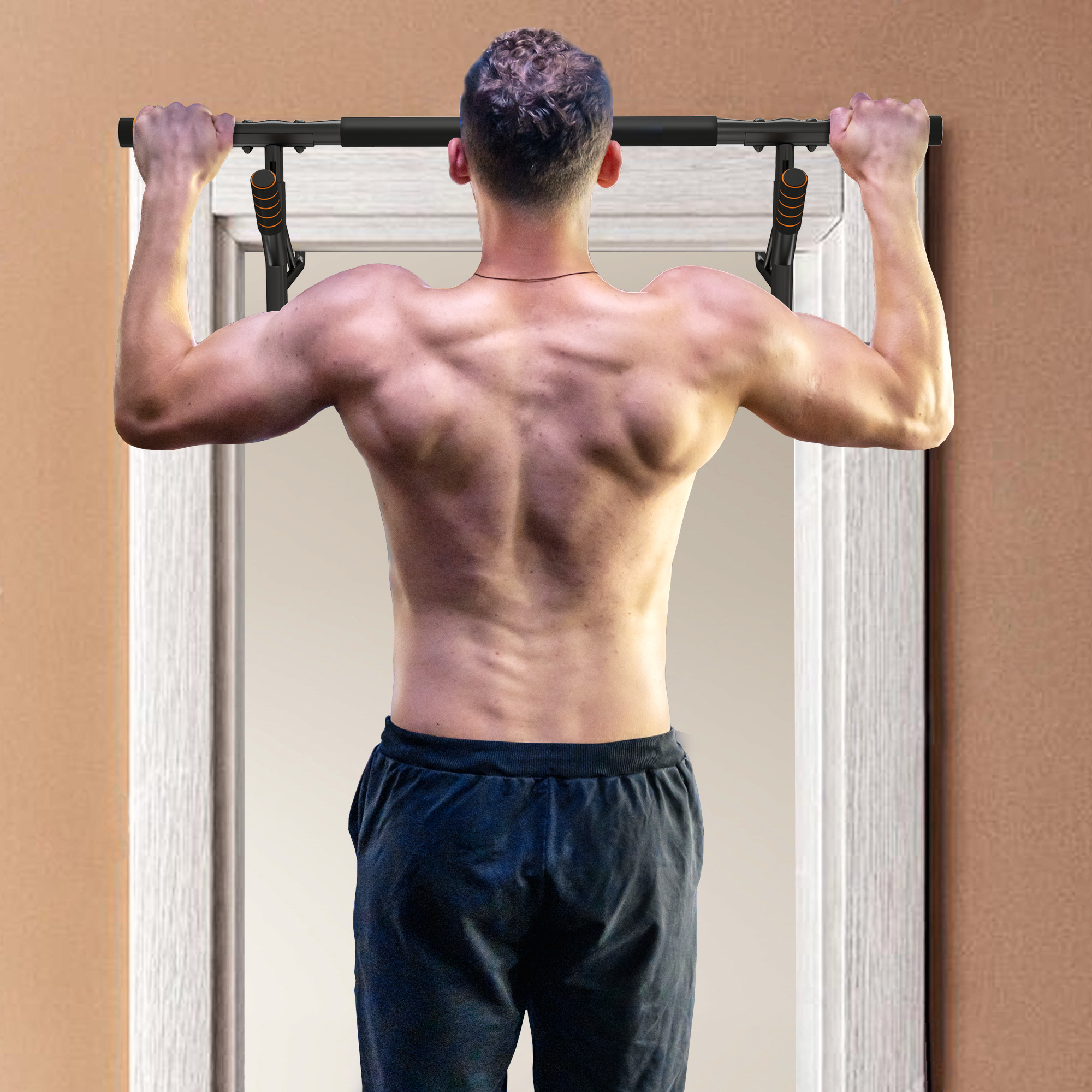SPORTNOW Türreckstange Türreck für Klimmzüge mit Widerstandsbändern gepolsterten Griffen 100 x 50 x 27 cm Schwarz