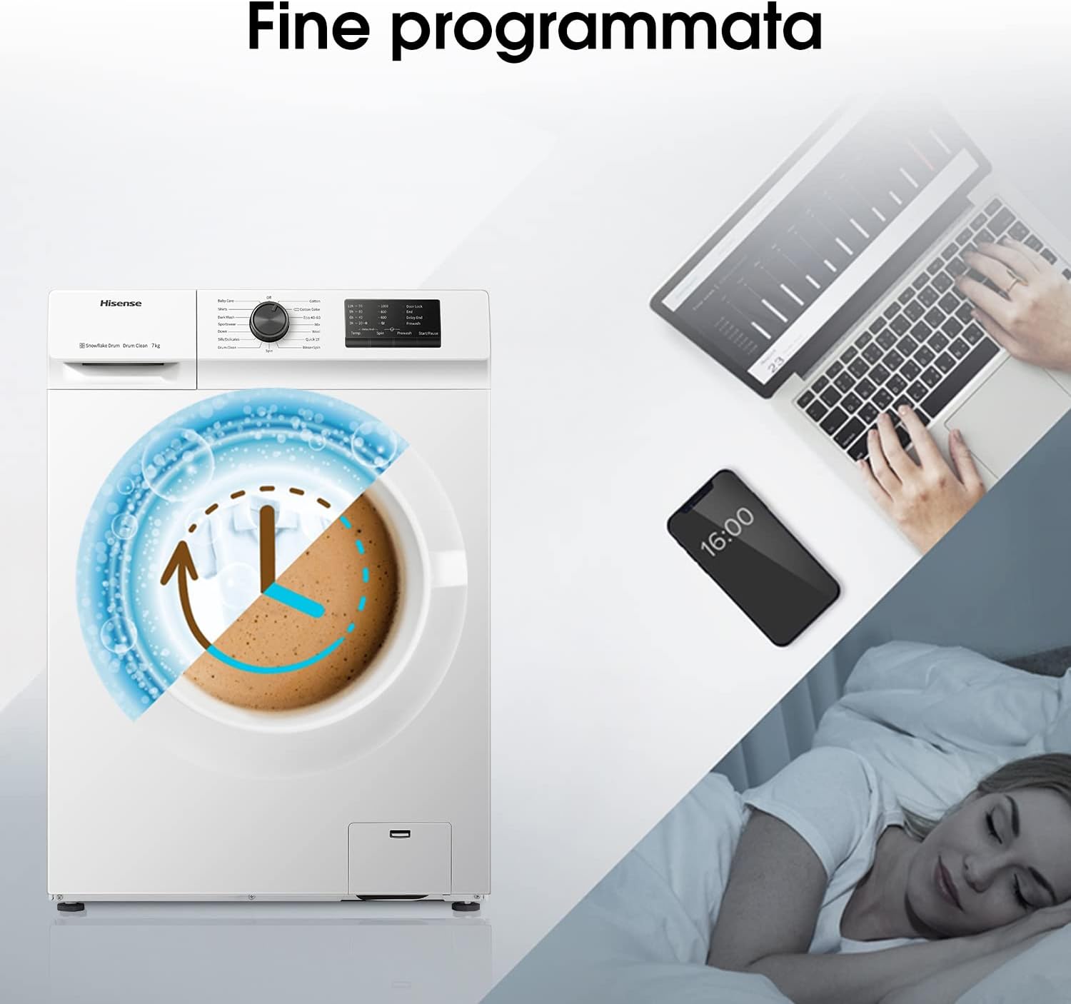 Hisense WFVB7012EM Front Load Washing Machine 7 kg 1200 rpm 15 Programs Steam LED Display Rapid Program Delay Start Child Lock