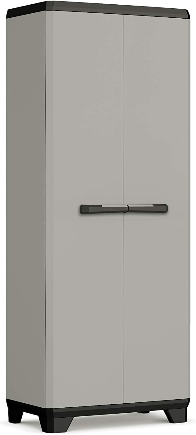 Keter Stilo Broom Cabinet, 3 Adjustable Shelves, Dark Grey/Black, 68 x 39 x 173 H cm