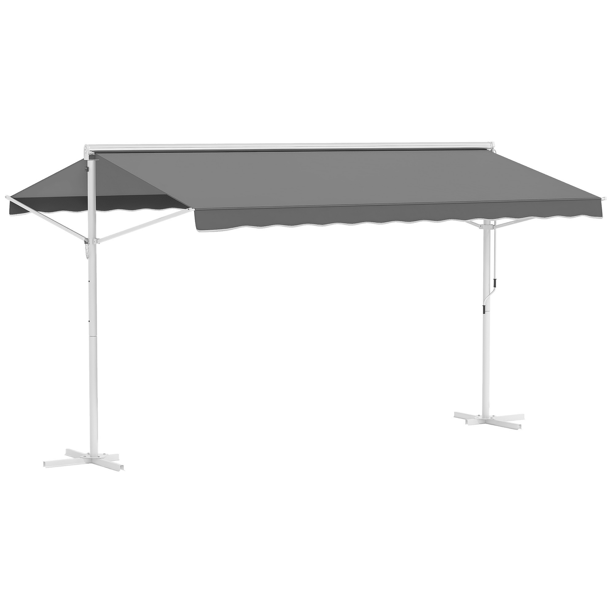 Outsunny Standmarkise Markise 4,5 x 3,4m Terrassenüberdachung Gartenmarkise mit Faltarm Kurbel Terrasse Grau Alu Metall