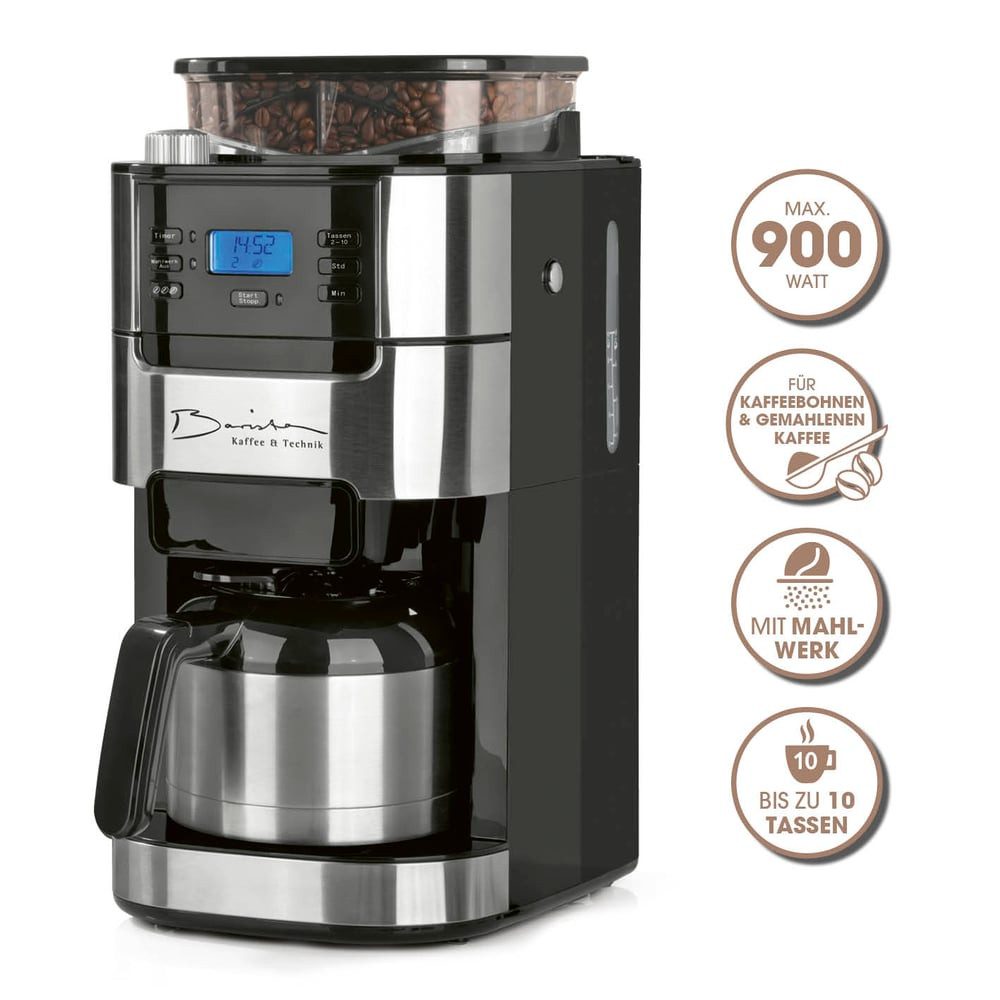 Kaffeemaschine mit Mahlwerk mit verstellbarem Mahlwerk Thermoskanne 24h Timer & Permanentfilter