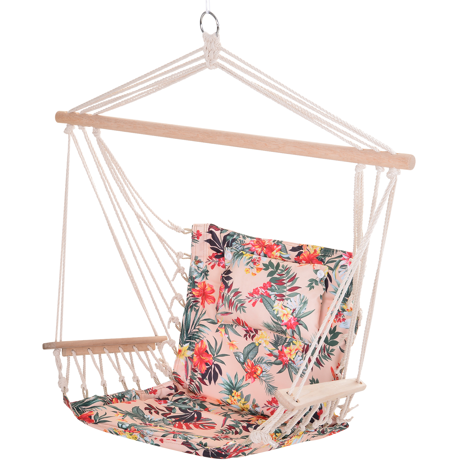 Outsunny Hängesessel mit Querstrebe und Kissen,Hängestuhl, hängesitz, hängeschaukel, Leicht zu tragen, einfach verpackung und Aufbewahrung, bis 100 kg belastbar, mehrfarbig 100 x 106 cm