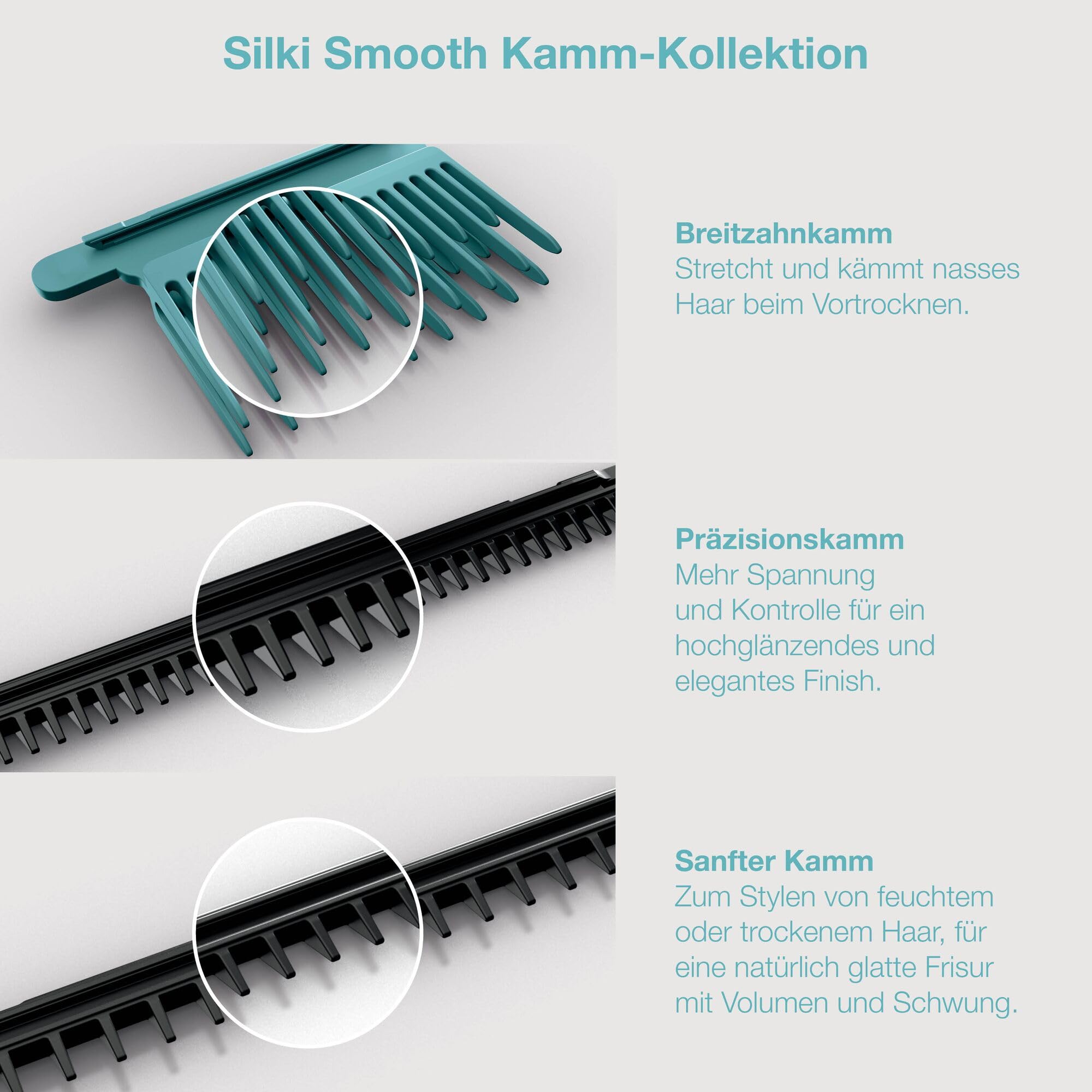 2-in-1 Haarglätter und Haartrockner SilkiPro mit Keramikplatten und 3 austauschbaren Kämmen, 230 °C, blau