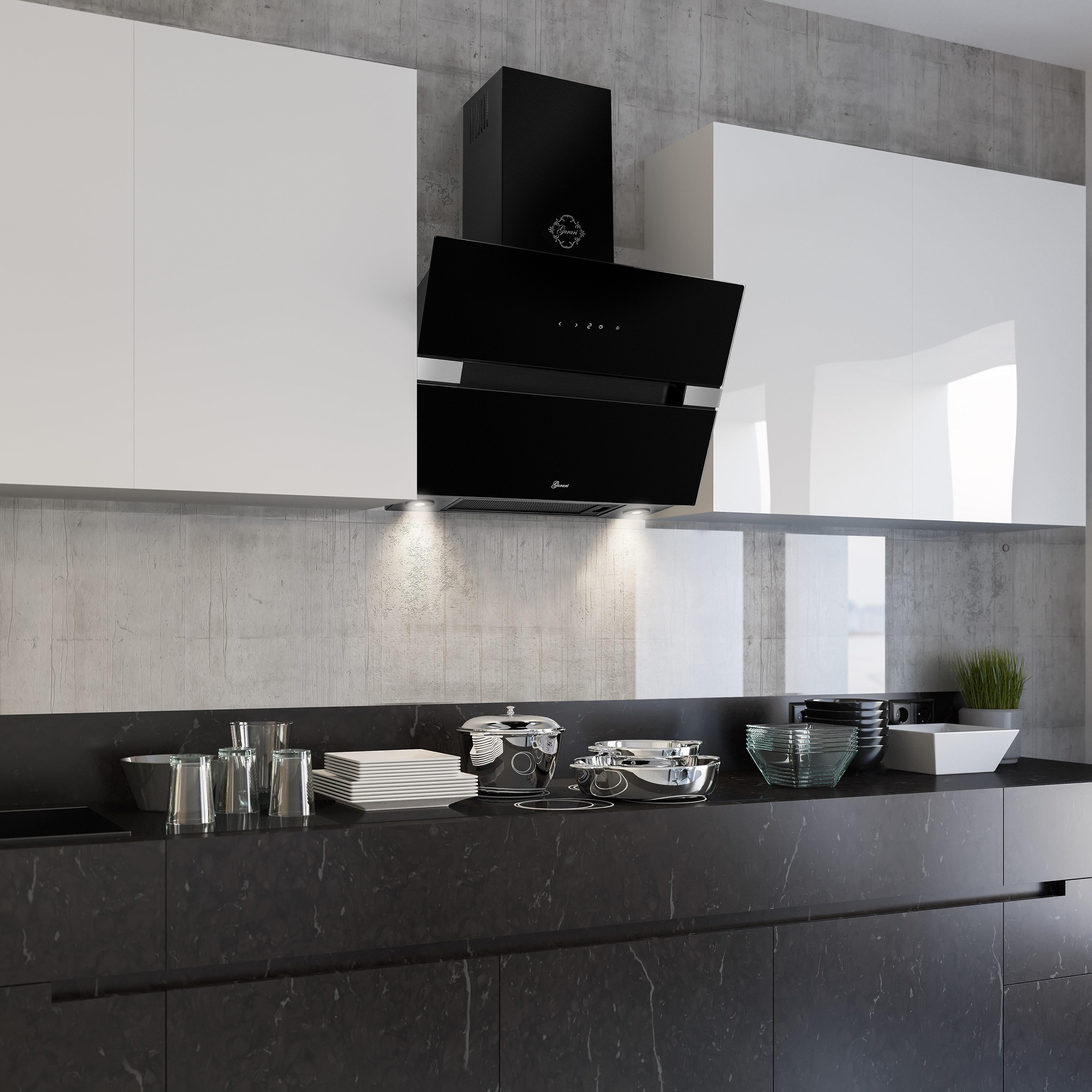 Wandhaube GCH 970 Bl 6 Diamond, Dunstabzugshaube 60 cm, Schwarz Glas, 850 m³/h