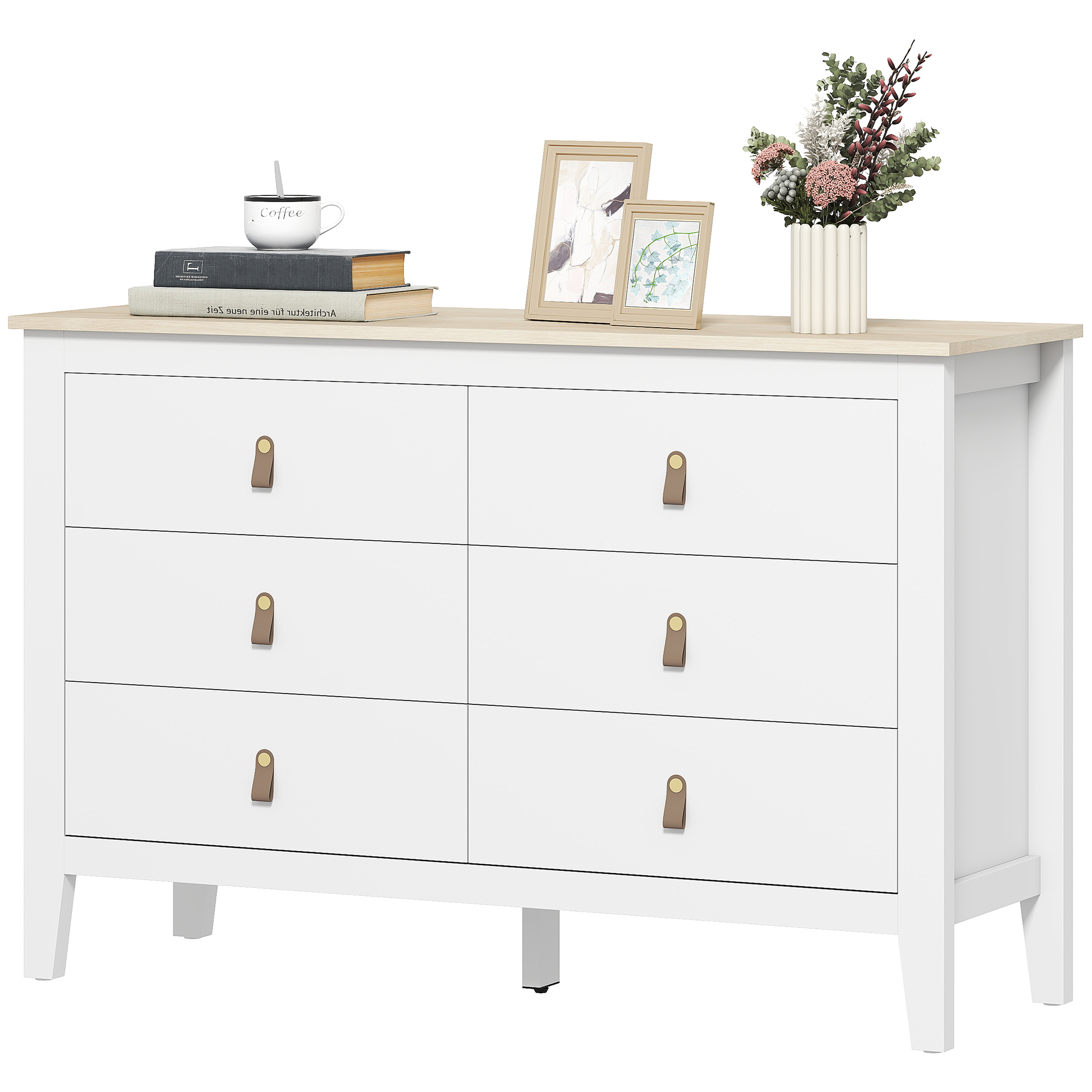 HOMCOM Kommode 6 Schubladen Aufbewahrungsmöbel im zeitgenössischen Stil mit Polyurethan-Griffen, 120 x 40 x 78 cm, weiß