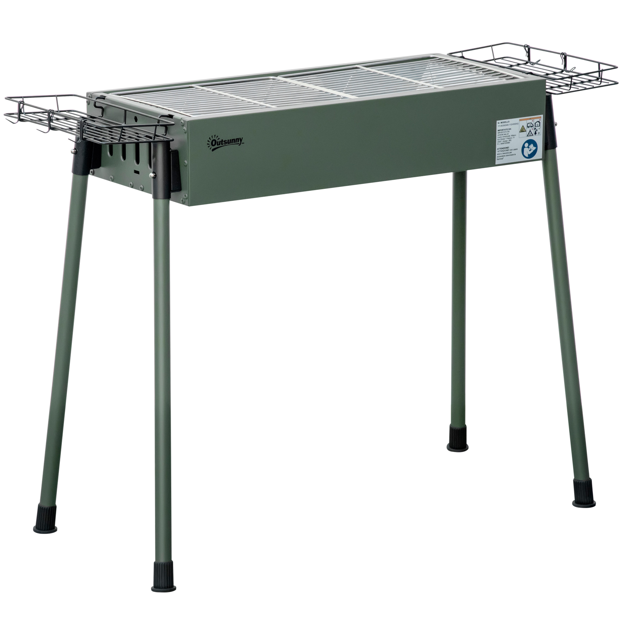 Outsunny Holzkohlegrill, 2x Grillrost, 1x Kohlegitter, 2x Seitenkorb, rostfreier Stahl, dunkelgrün, 94 x 39 x 70 cm