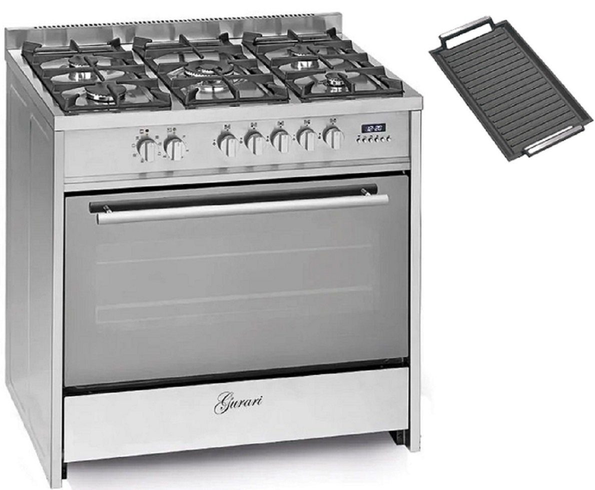 Gas-Standherd 90 cm/ Range Coocker,121 L Erdgas Fl.Gas 4 Kw WOK, 121L+Grillplatte GCH E 911x +Grillplatte