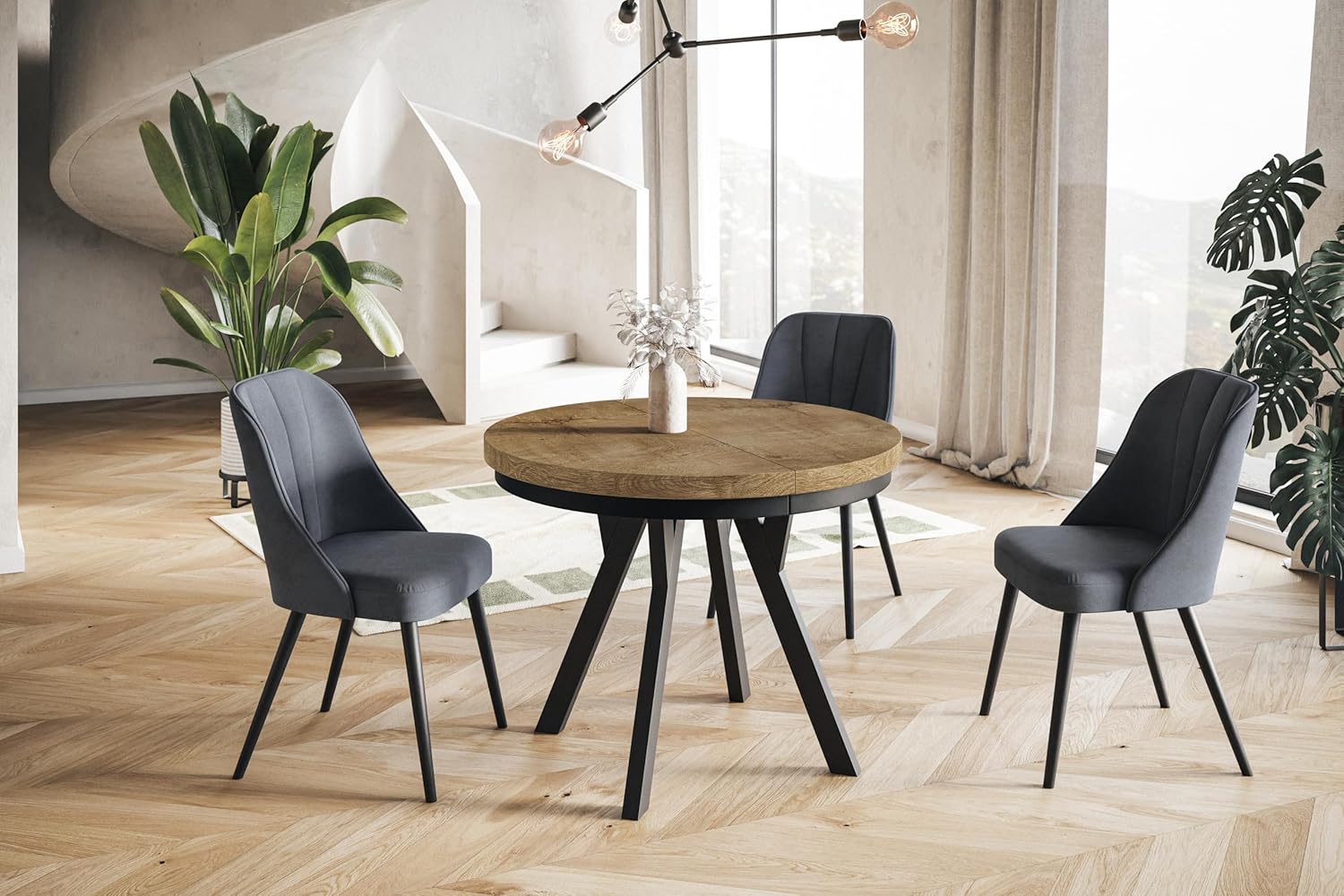 Tavolo Rotondo Allungabile EVO - Tavolo da Pranzo Allungabile - Piano in laminato da 36 mm - Gambe Solide - Diametro da 90 cm a 190 cm Lefkas