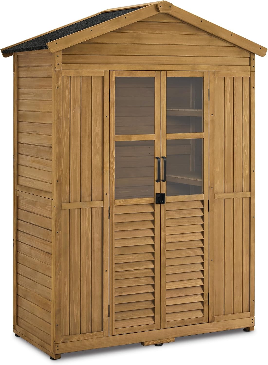 M MCombo armadio da giardino casetta da giardino in legno resistente alle intemperie, armadio porta attrezzi in legno armadio da esterno impermeabile, 74×143×200 cm (natura)