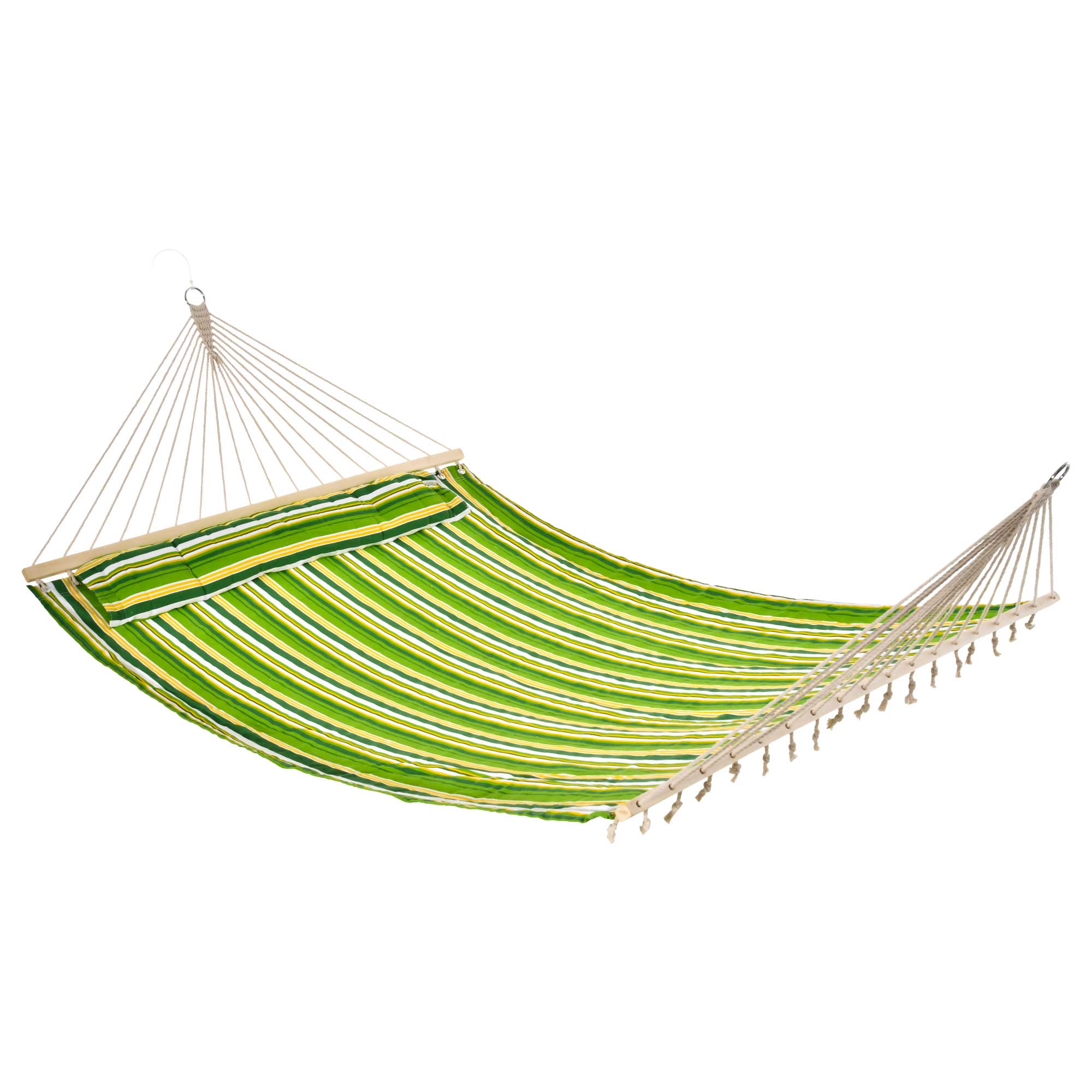 Outsunny Hängematte für 2 Personen mit Kissen Outdoor für Reisen Camping 240g/㎡ Baumwolle Belastbarkeit bis 180 kg Grün gestreift 188 x 140 cm