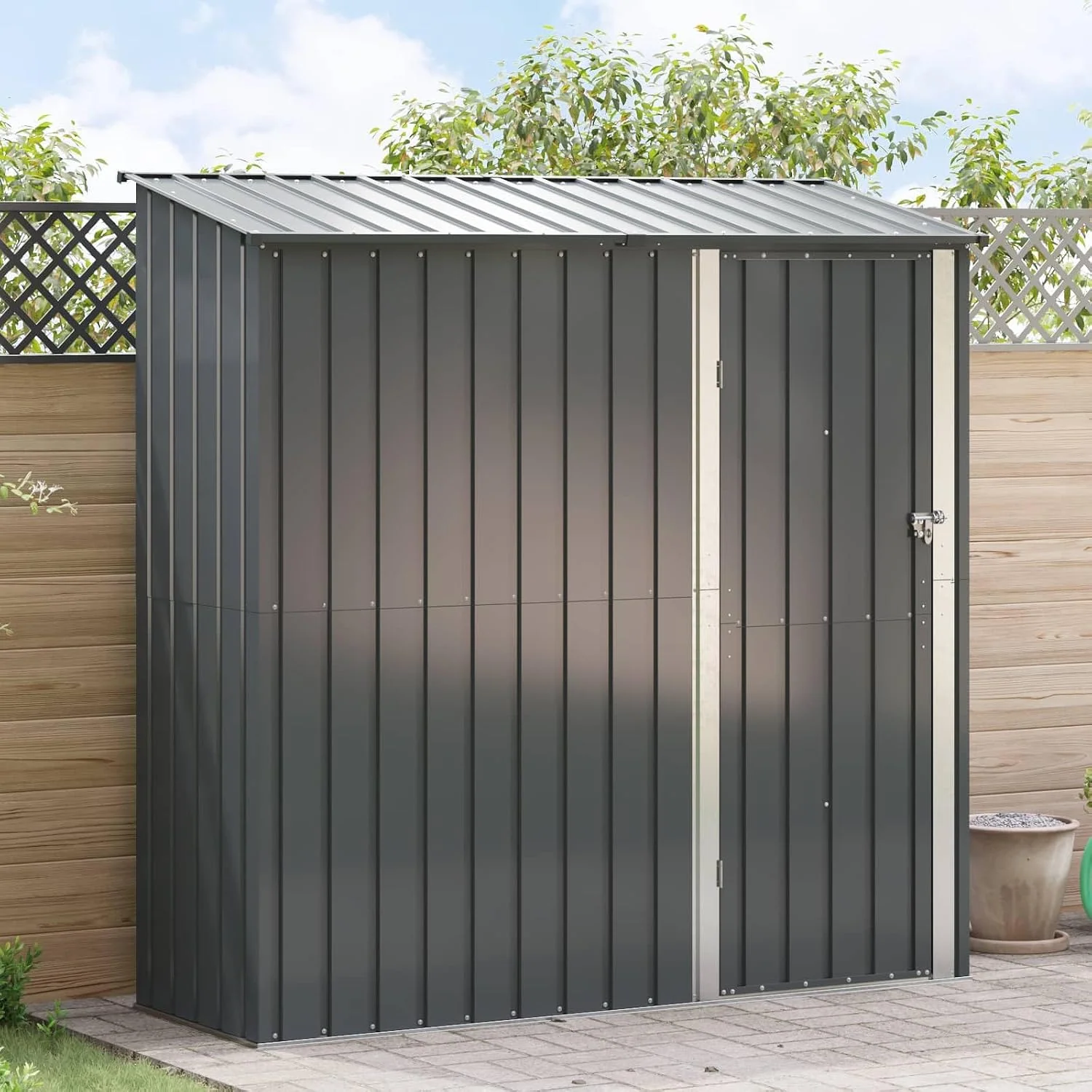 Gerätehaus RMIHSJG, 203,5 x 73 x 200 cm, Metall, Anthrazit, Metall Gartenhütte Wetterfeste Lagerhütte mit Schloss