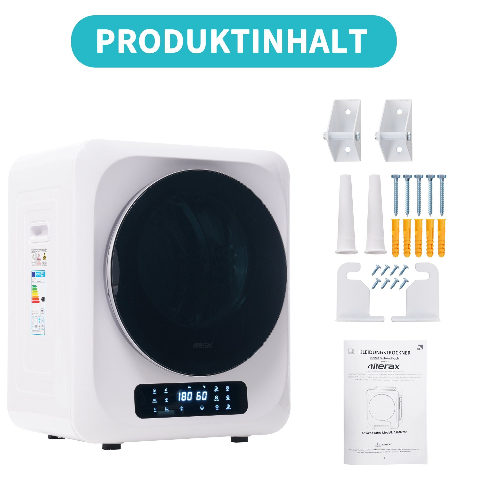 Ablufttrockner mit UV-Sterilisation und LED-Display, mini-Wäschetrockner freistehend/hängend ASMN205C