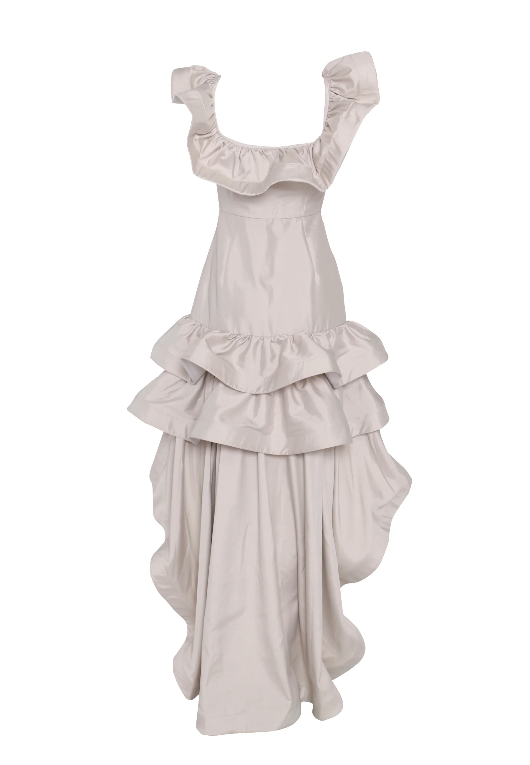 Florence Light Grey Waterfall Ruffle Hi-Lo Dress