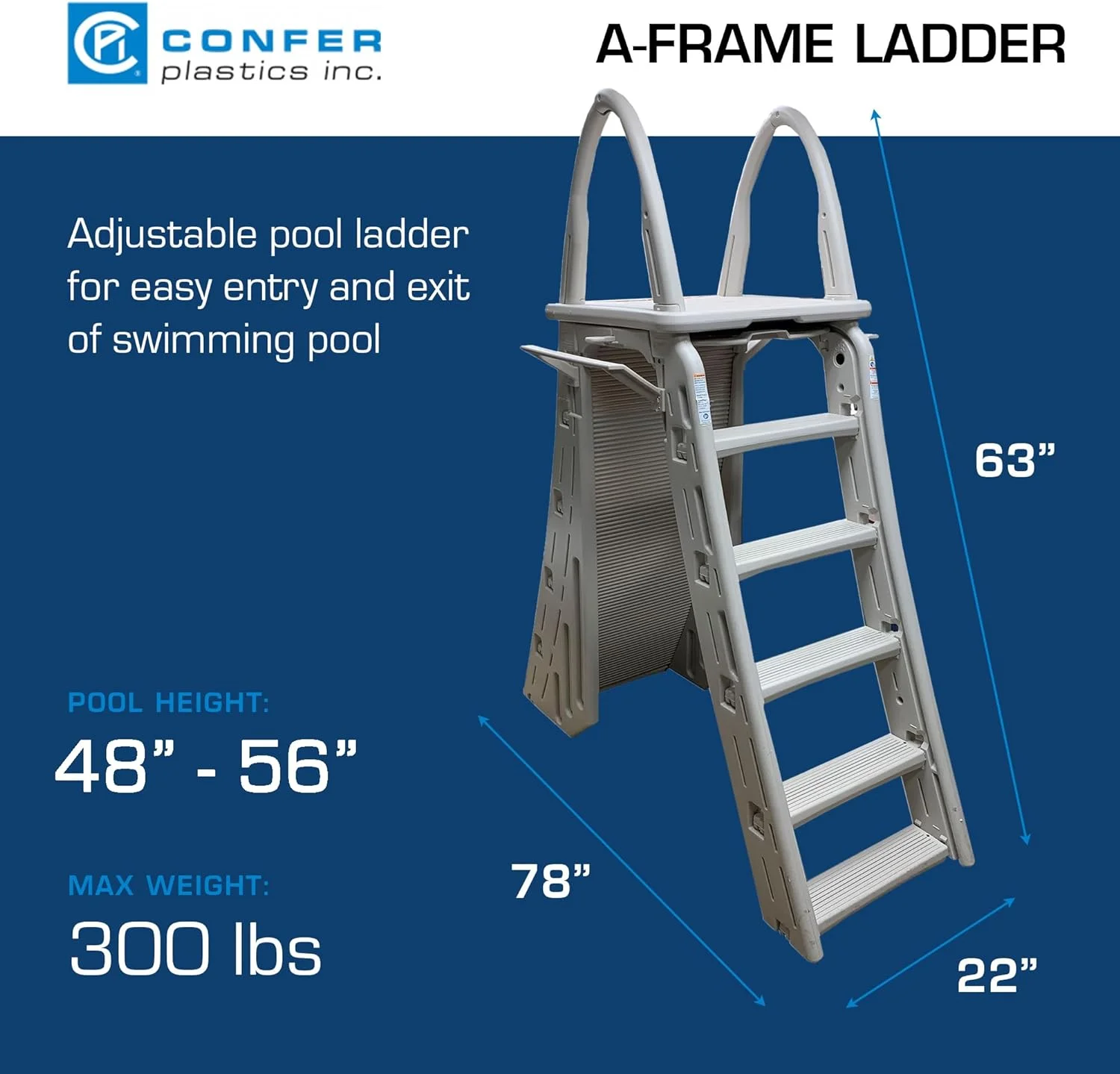 confer plastics a-frame 7200 above ground adjustable pool roll-guard safety ladder